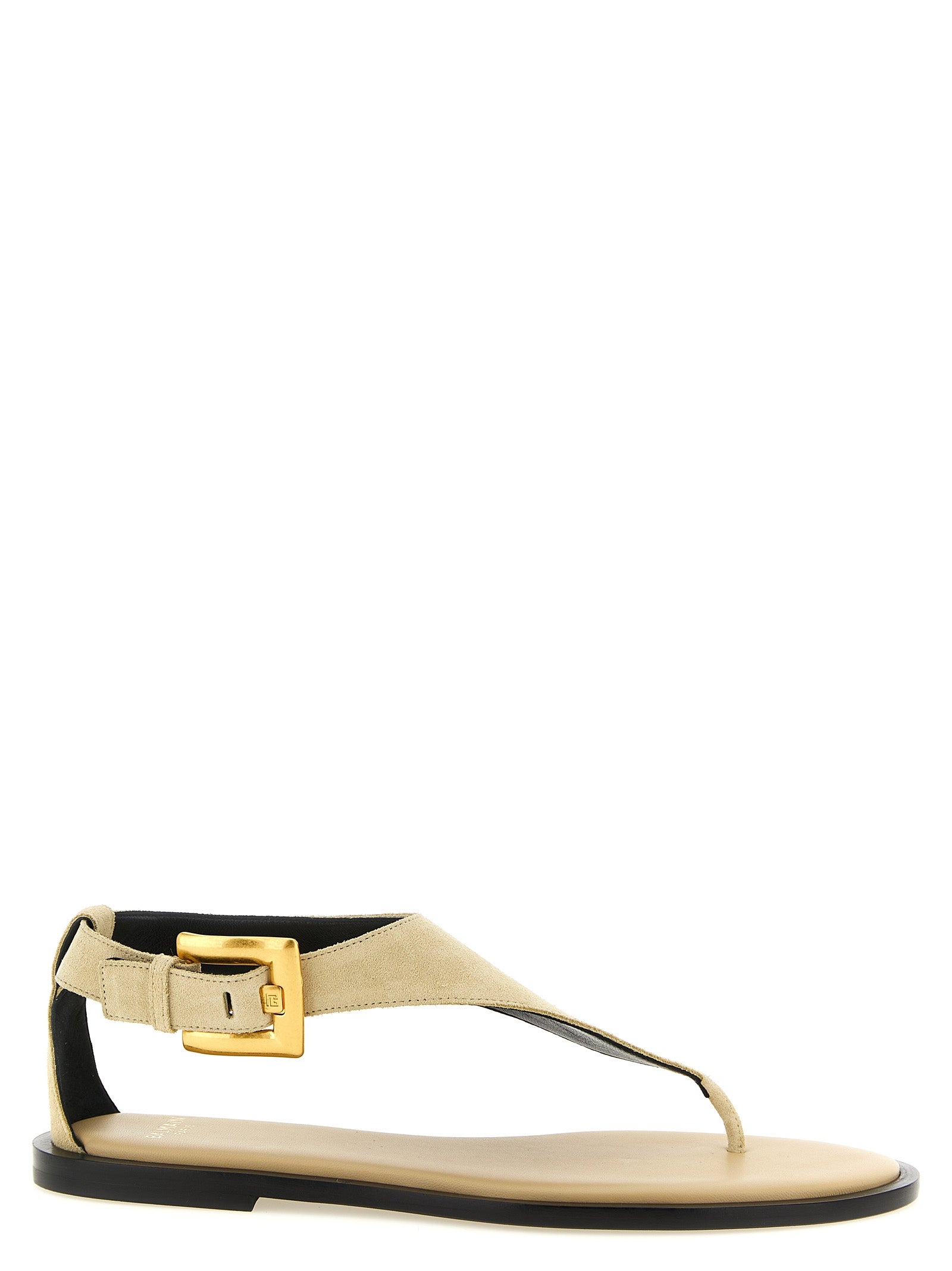 Balmain Beige Calfskin Flat Sandals Curated Luxury Accessories by Orvyn