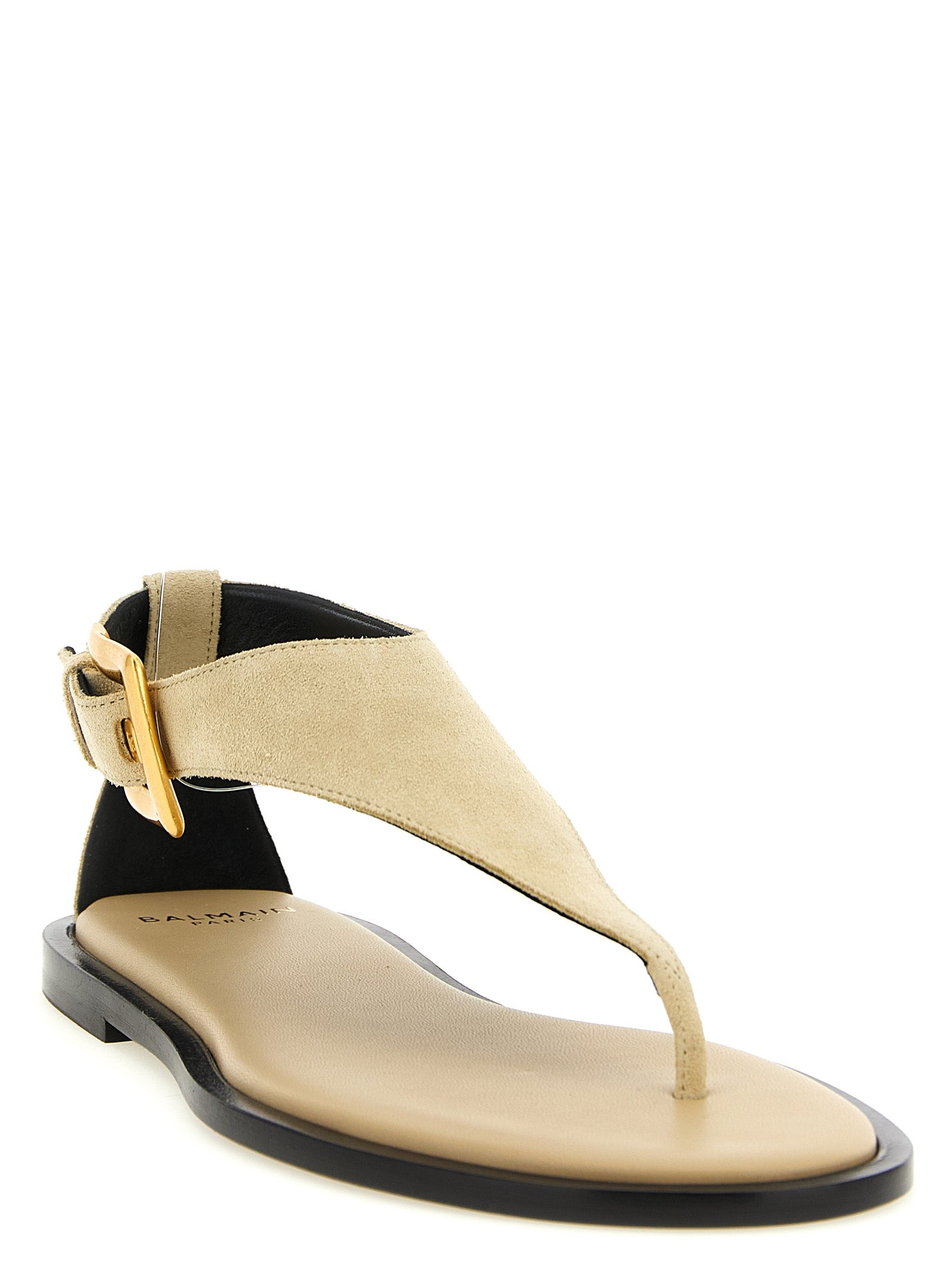 Balmain Beige Calfskin Flat Sandals Curated Luxury Accessories by Orvyn
