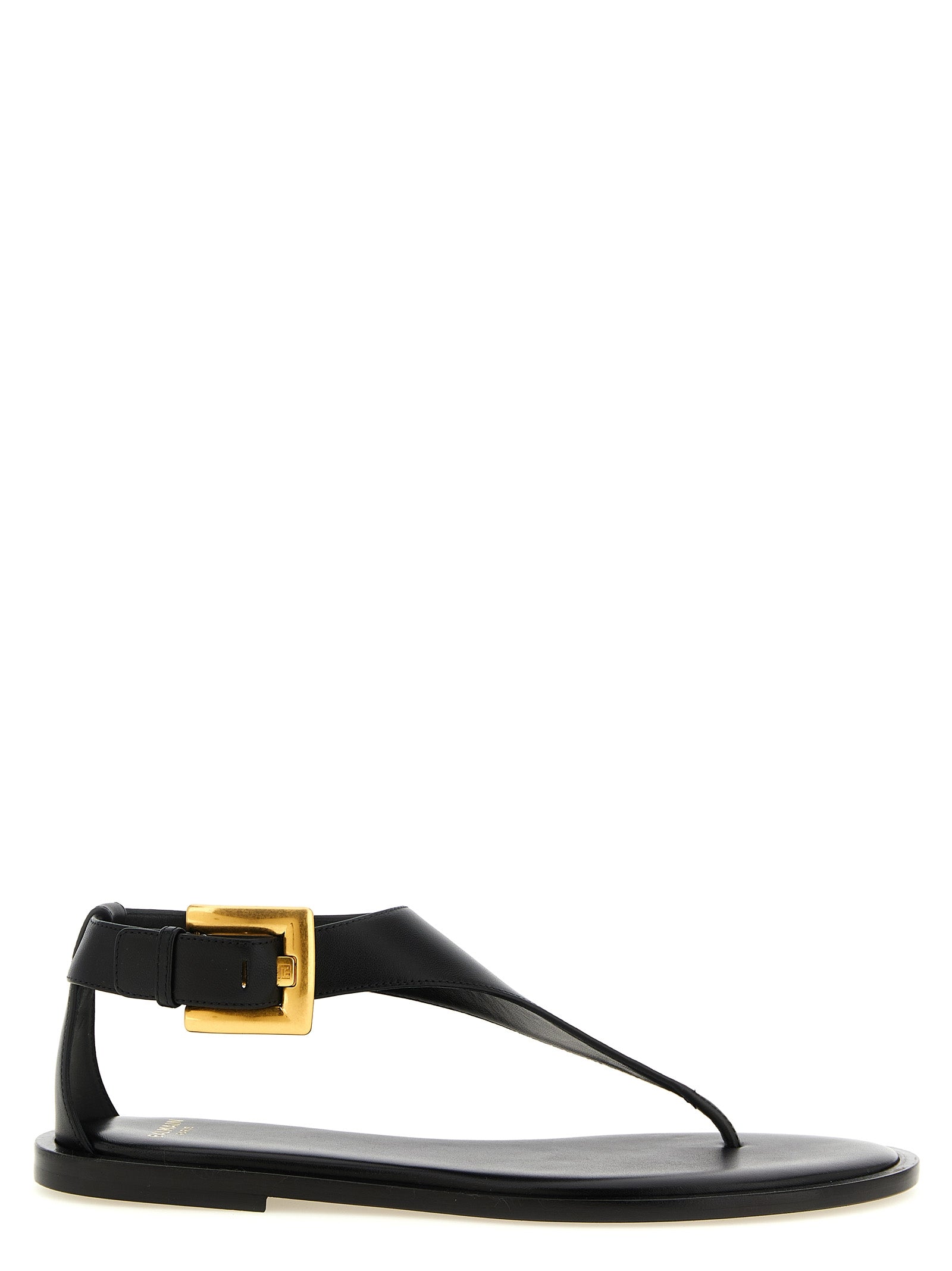 Balmain Black Lamb Leather Flat Sandals Curated Luxury Accessories by Orvyn