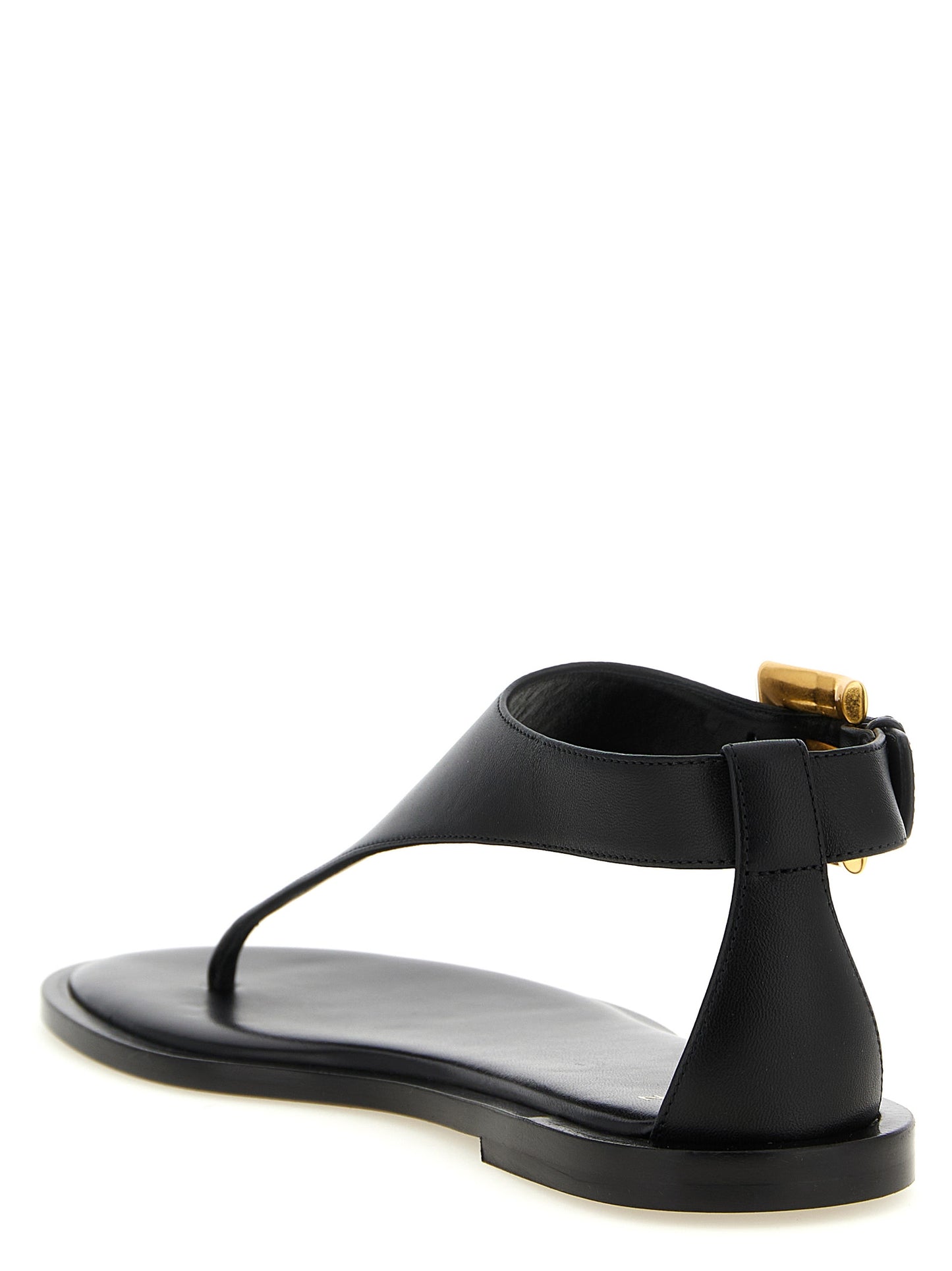 Balmain Black Lamb Leather Flat Sandals Curated Luxury Accessories by Orvyn