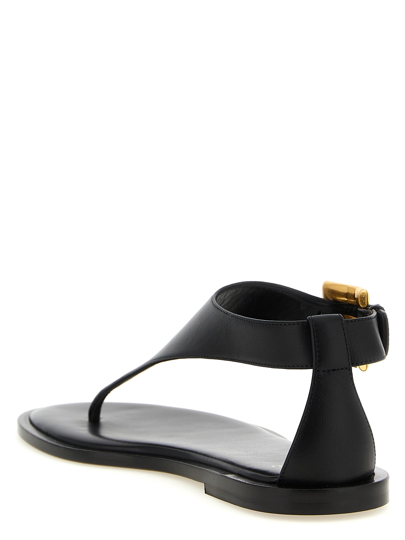 Balmain Black Lamb Leather Flat Sandals Curated Luxury Accessories by Orvyn