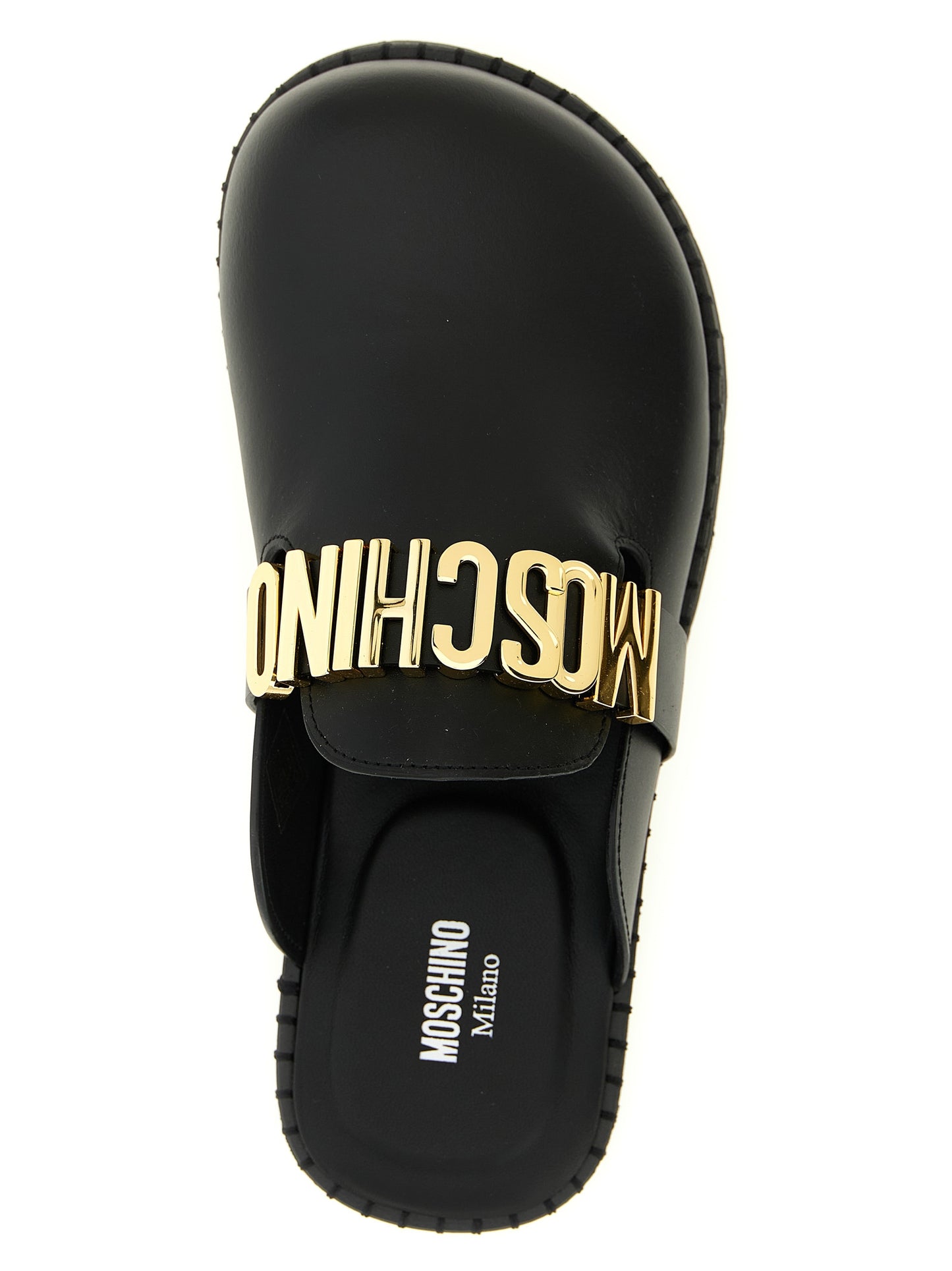 Moschino Black Calfskin Clogs Curated Luxury Accessories by Orvyn