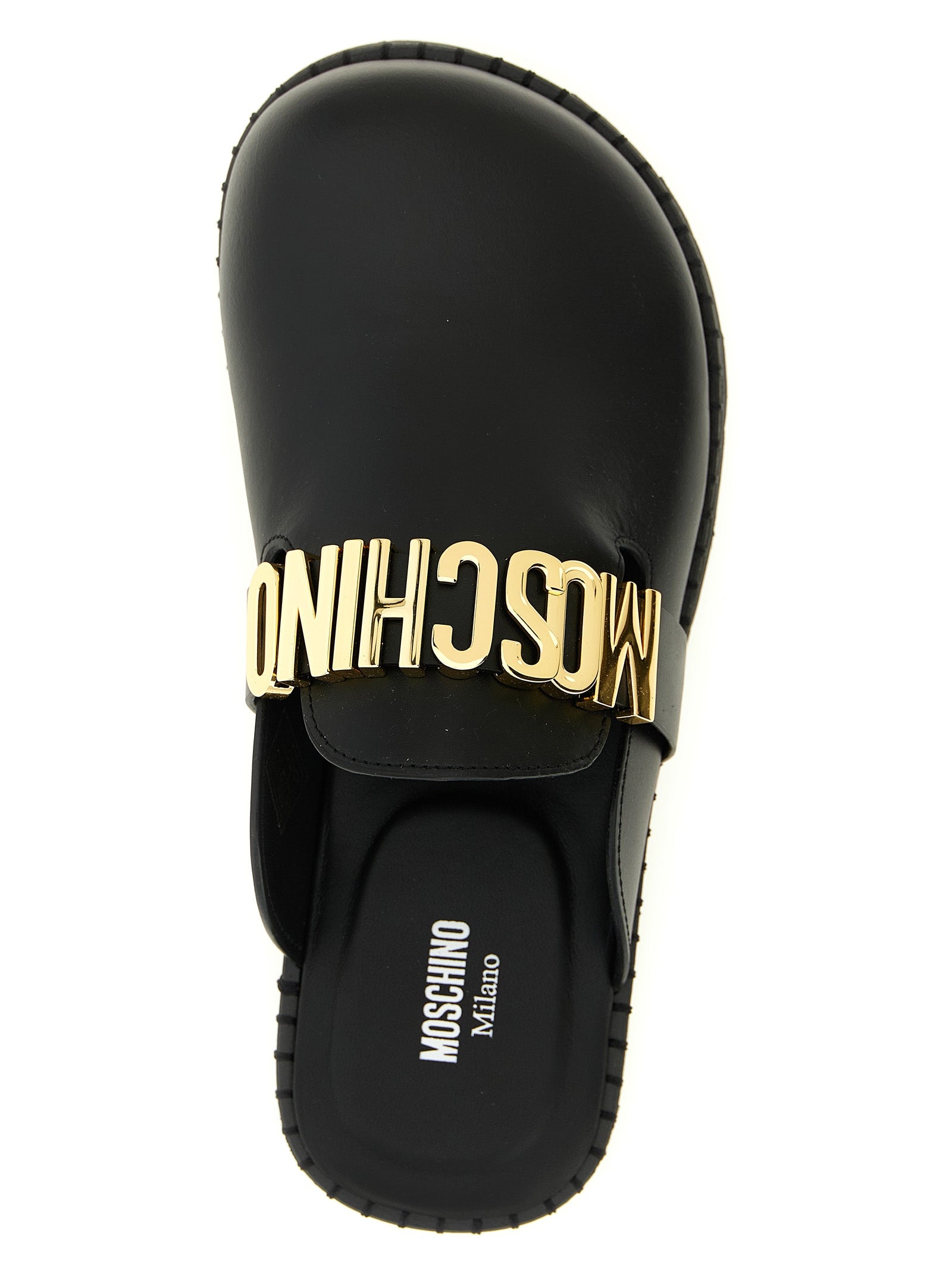 Moschino Black Calfskin Clogs Curated Luxury Accessories by Orvyn