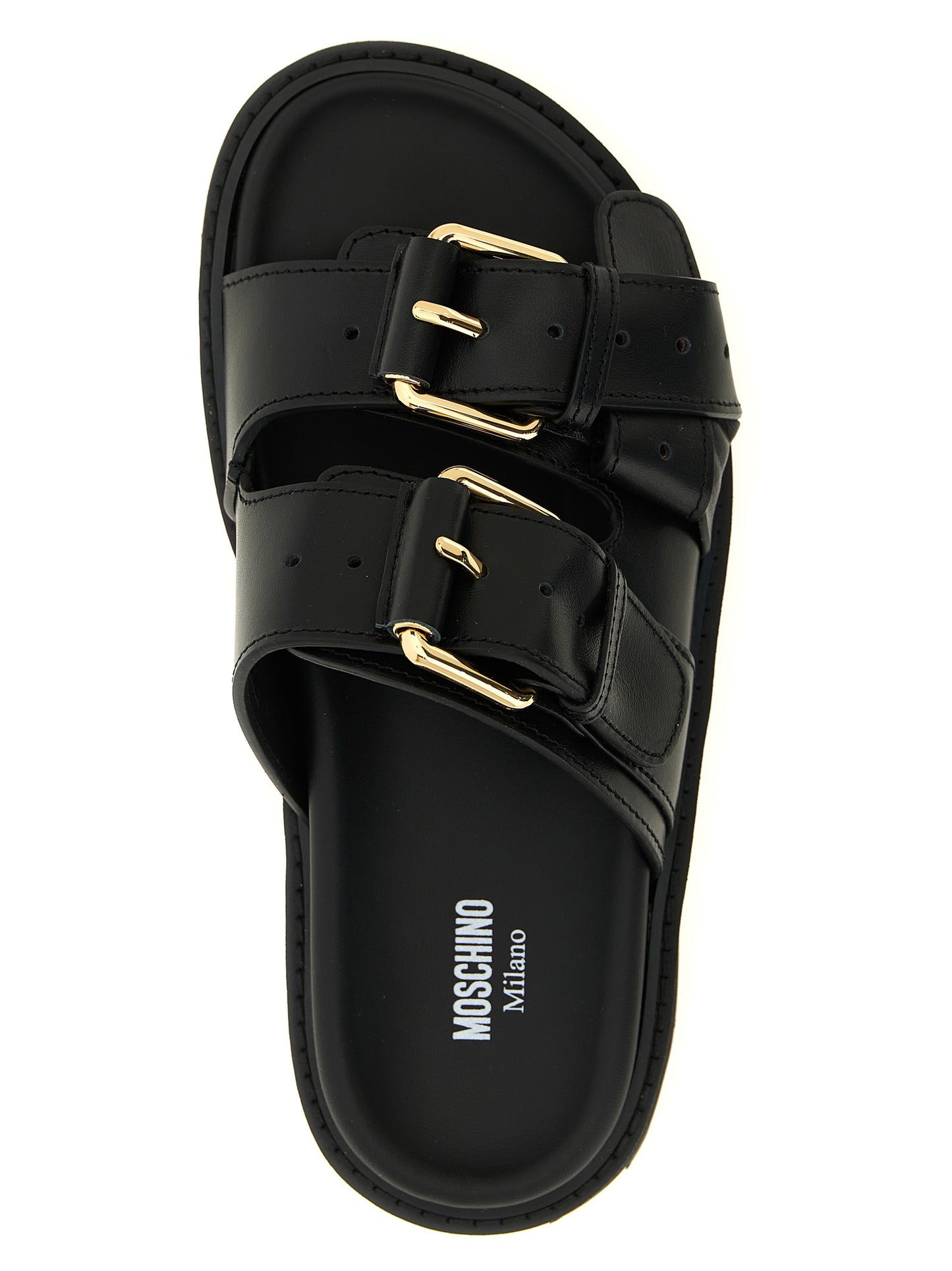 Moschino Black Calfskin Slides Curated Luxury Accessories by Orvyn