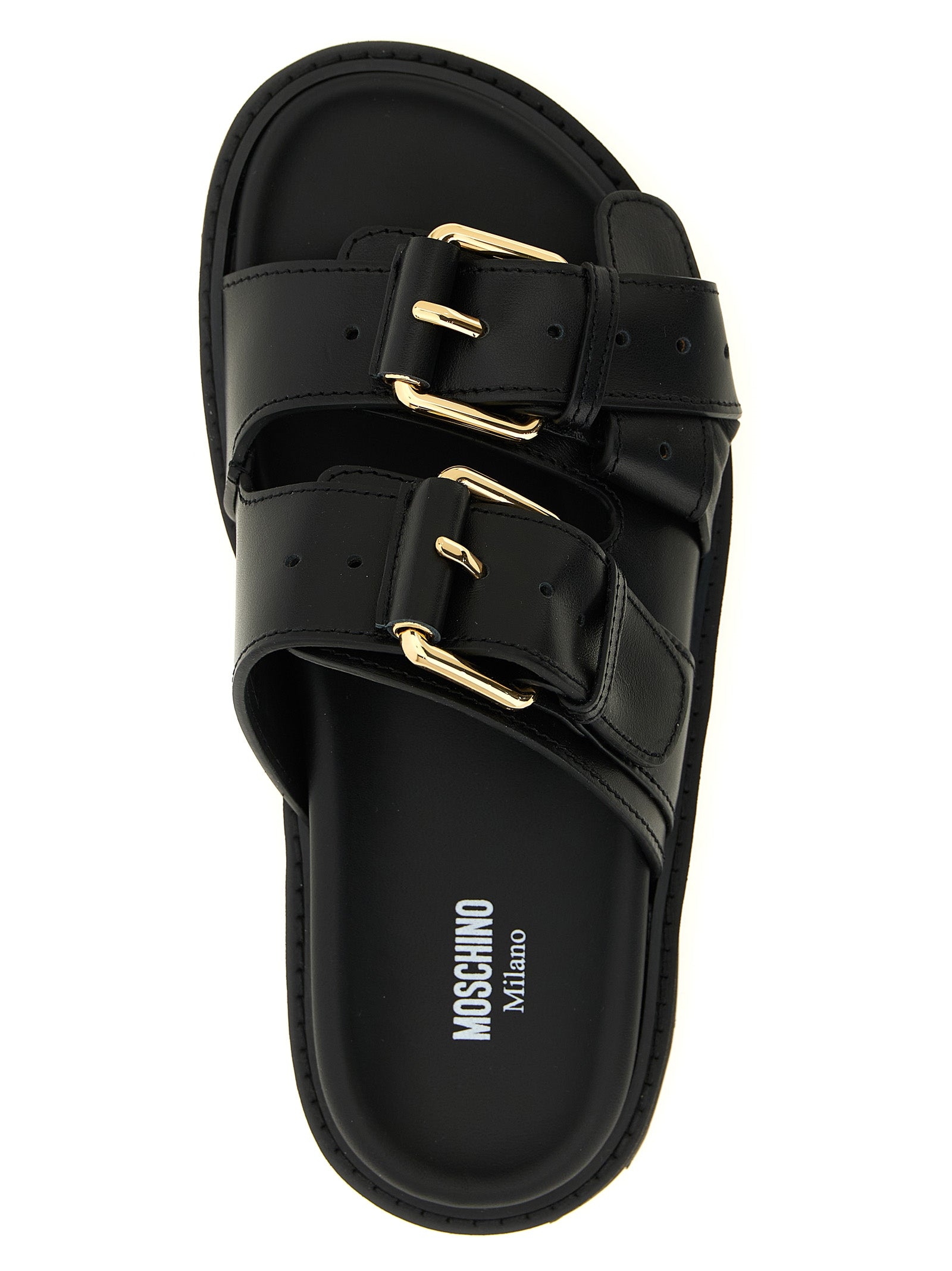 Moschino Black Calfskin Slides Curated Luxury Accessories by Orvyn