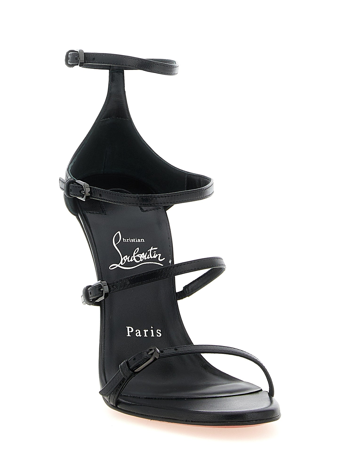 Christian Louboutin Black Goatskin Stiletto Heel Sandals Curated Luxury Accessories by Orvyn