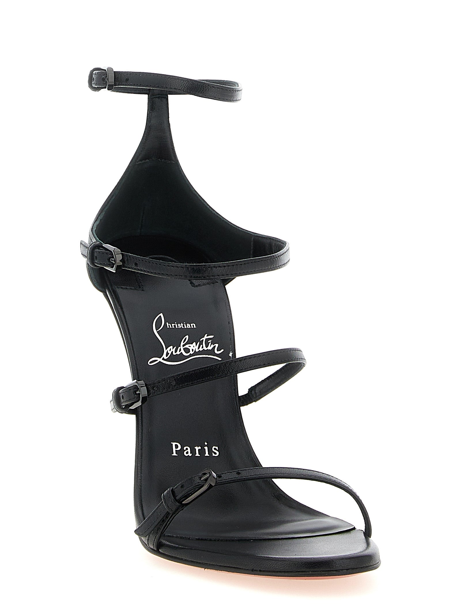 Christian Louboutin Black Goatskin Stiletto Heel Sandals Curated Luxury Accessories by Orvyn