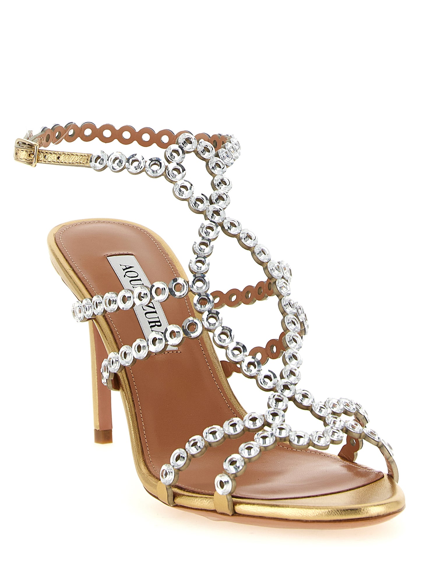 Aquazzura Gold Lamb Leather Stiletto Heel Sandals Curated Luxury Accessories by Orvyn