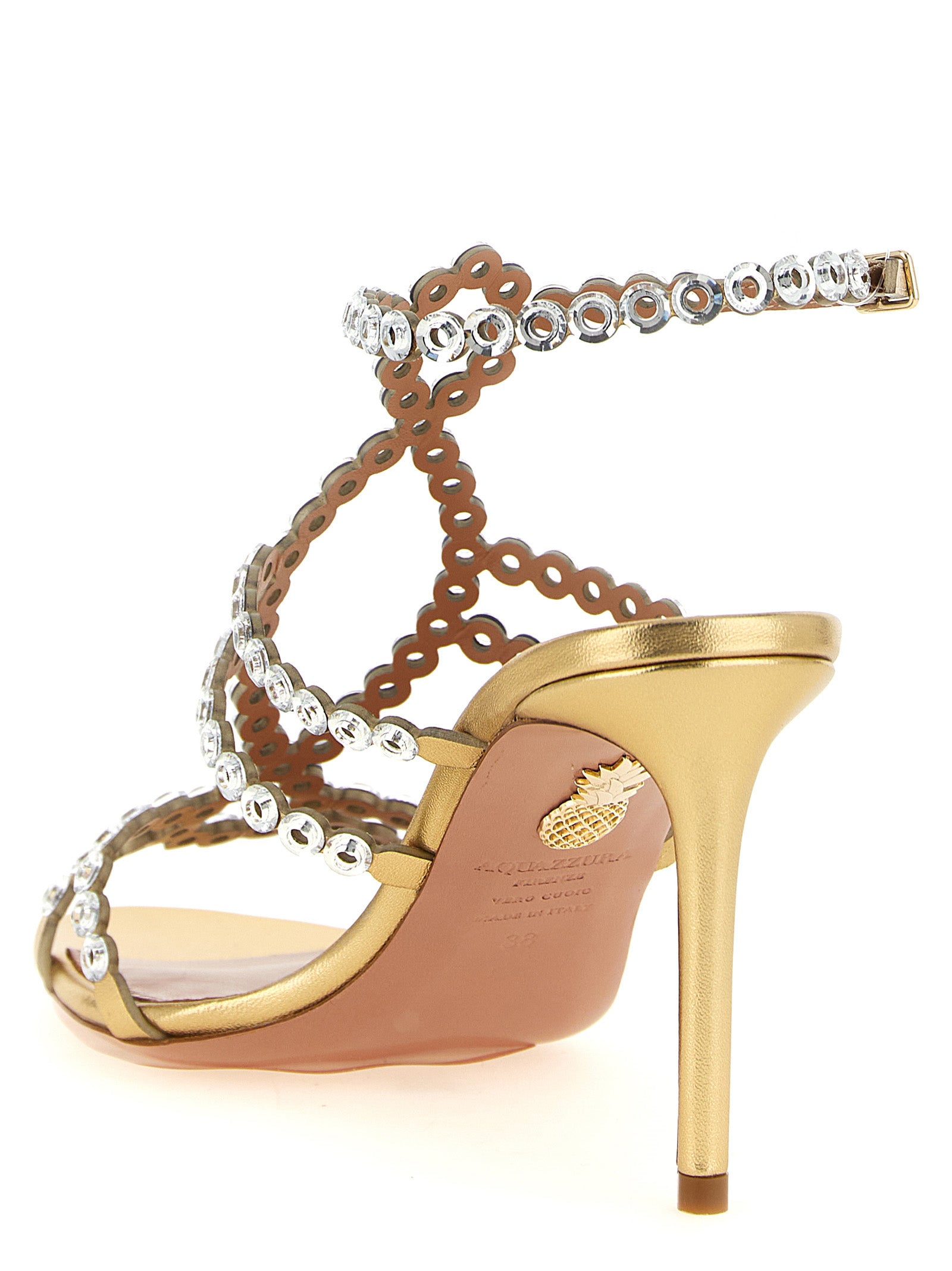 Aquazzura Gold Lamb Leather Stiletto Heel Sandals Curated Luxury Accessories by Orvyn