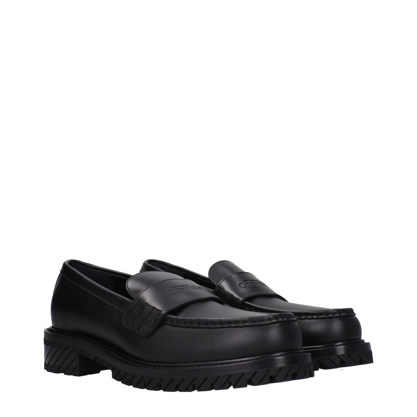 Off-White Black Leather Slip-On Loafers schwarz