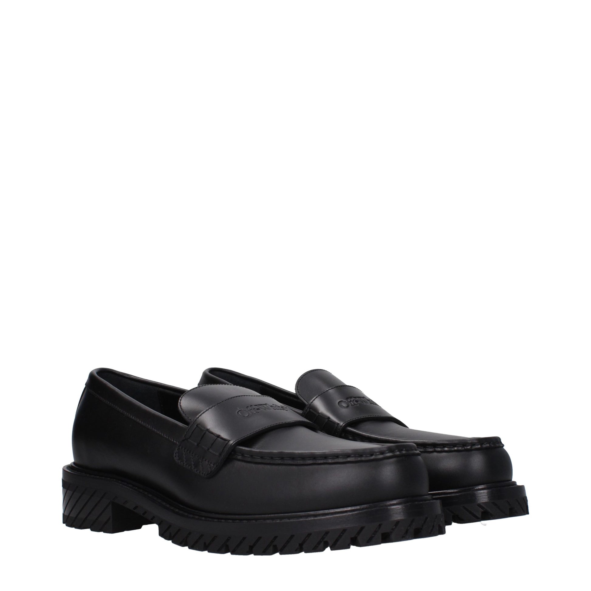 Off-White Black Leather Slip-On Loafers schwarz