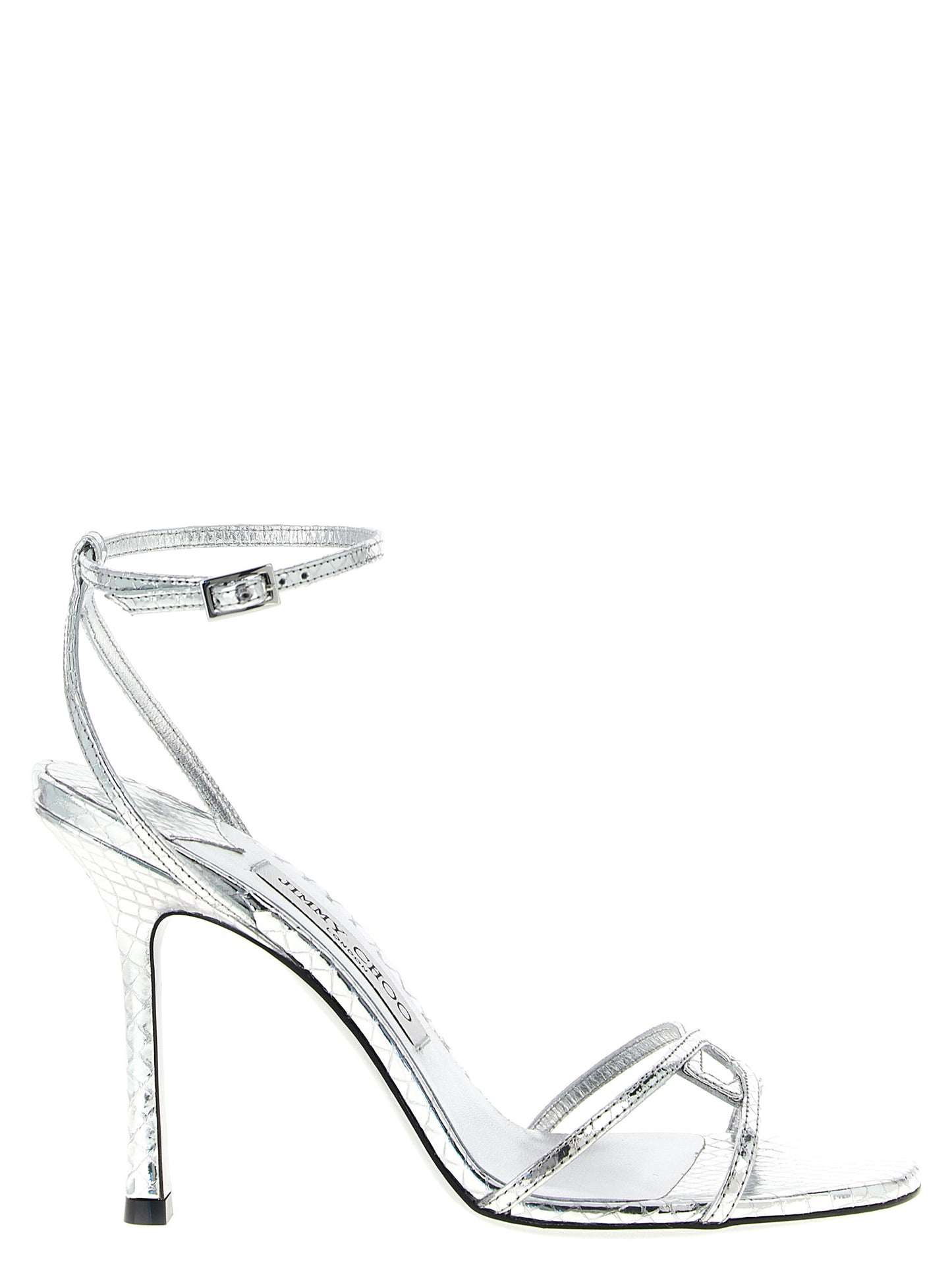 Jimmy Choo Silver Leather Stiletto Heel Sandals Curated Luxury Accessories by Orvyn