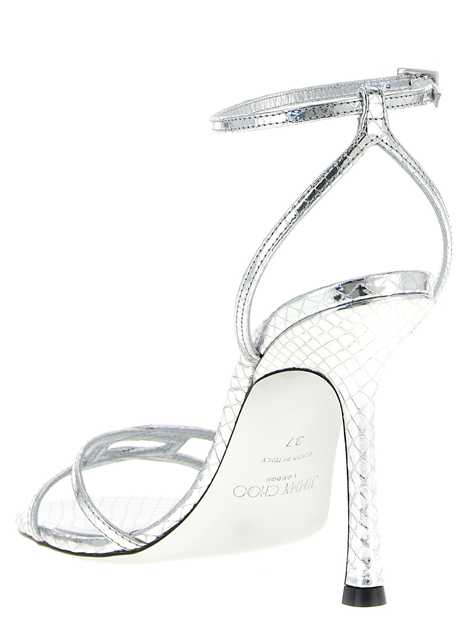 Jimmy Choo Silver Leather Stiletto Heel Sandals Curated Luxury Accessories by Orvyn