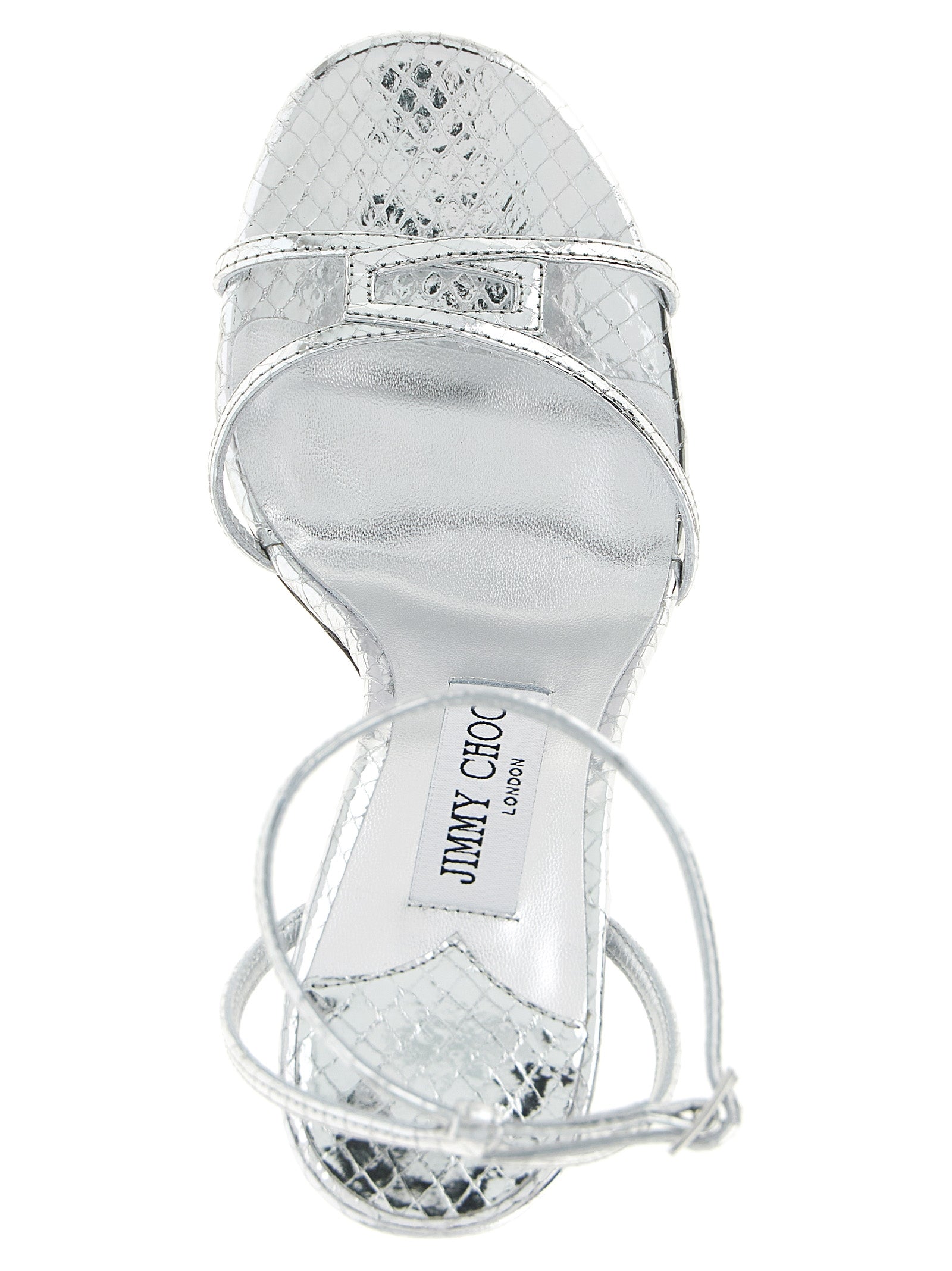 Jimmy Choo Silver Leather Stiletto Heel Sandals Curated Luxury Accessories by Orvyn