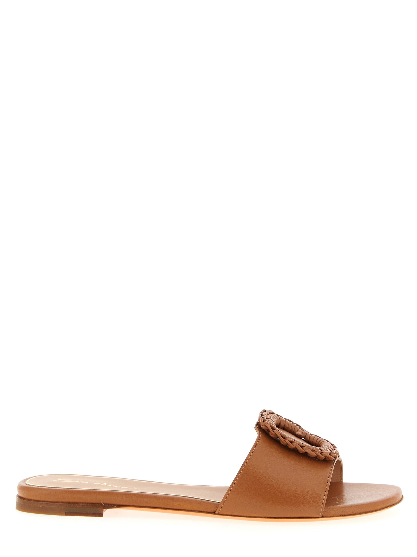 Santoni Brown Lamb Leather Slides Curated Luxury Accessories by Orvyn