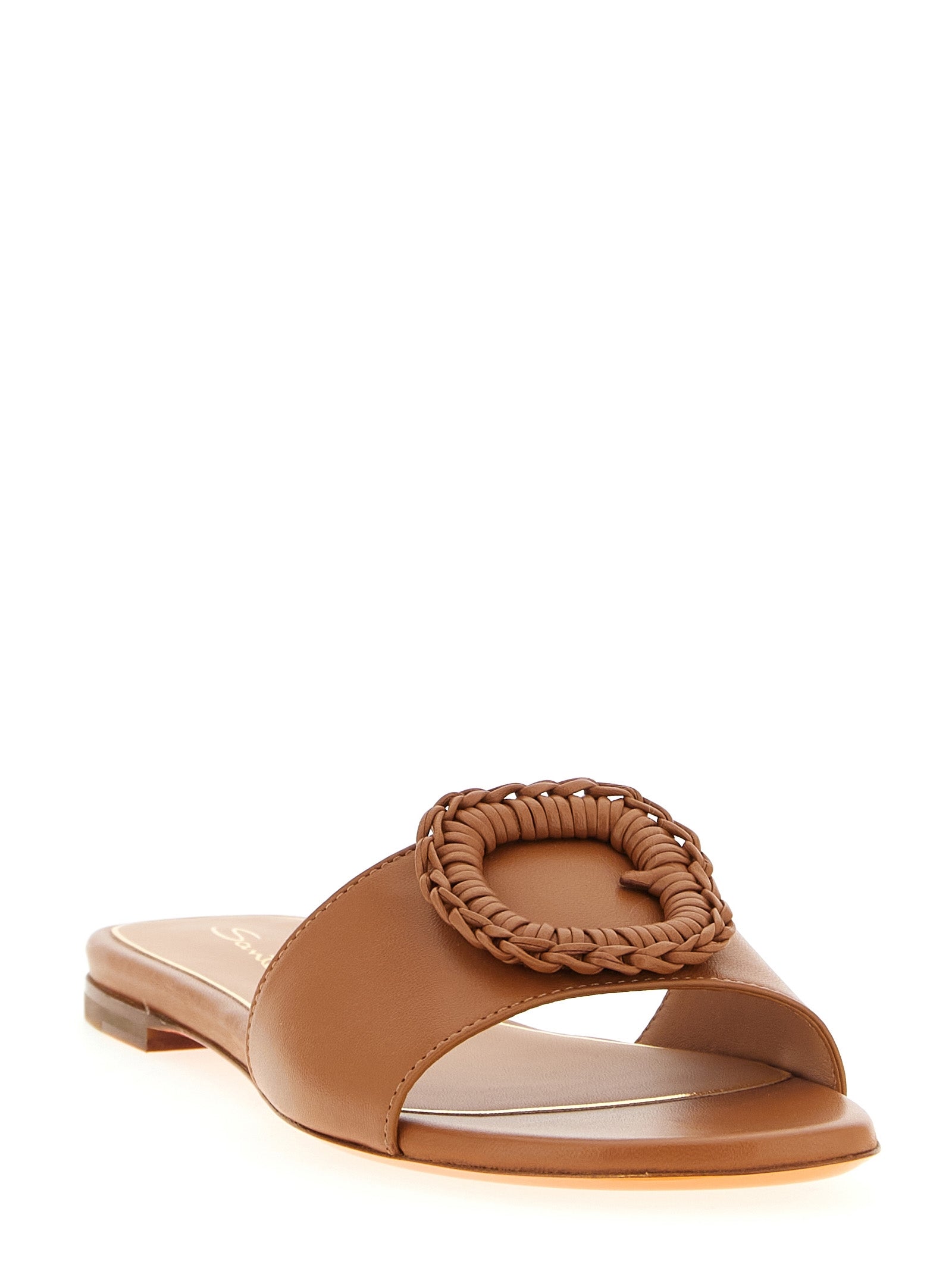 Santoni Brown Lamb Leather Slides Curated Luxury Accessories by Orvyn
