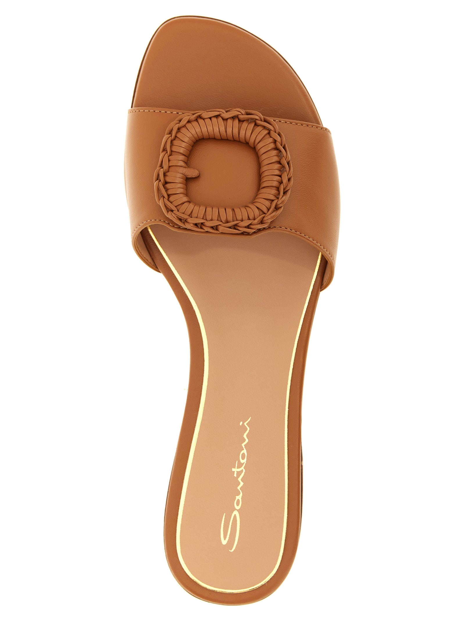 Santoni Brown Lamb Leather Slides Curated Luxury Accessories by Orvyn