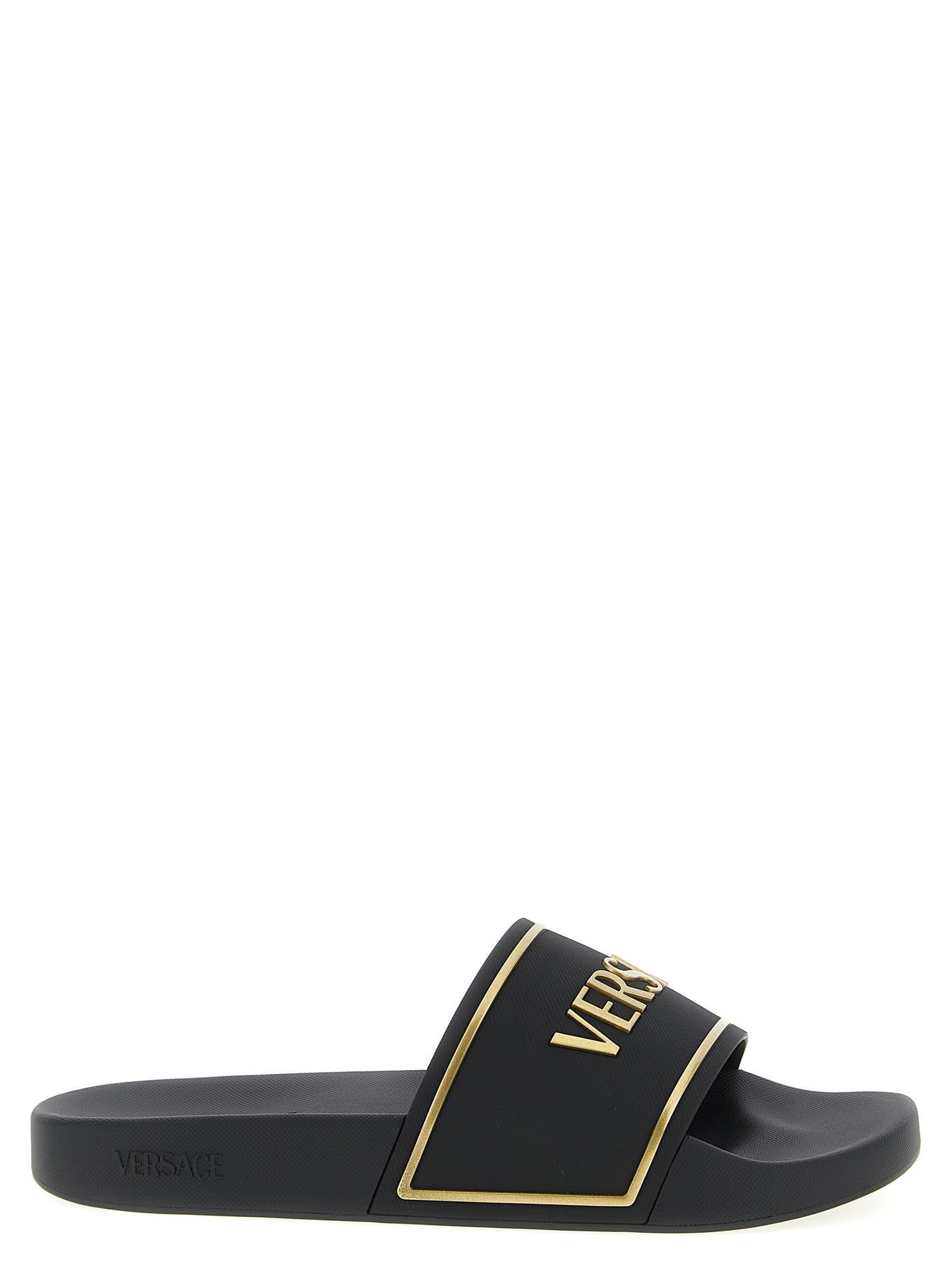 Versace Black Polyurethane Slides Curated Luxury Accessories by Orvyn