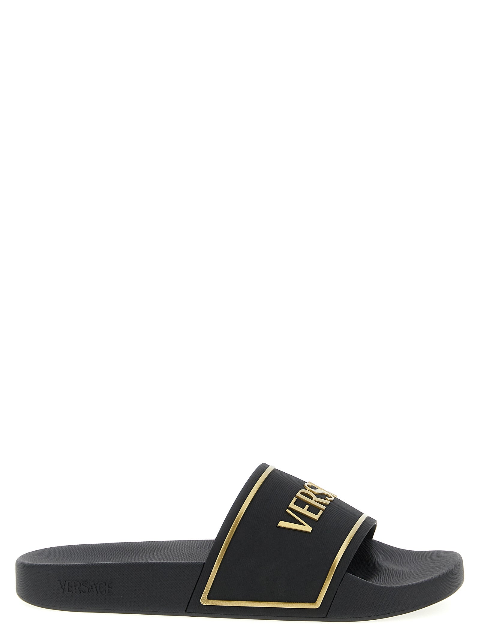 Versace Black Polyurethane Slides Curated Luxury Accessories by Orvyn