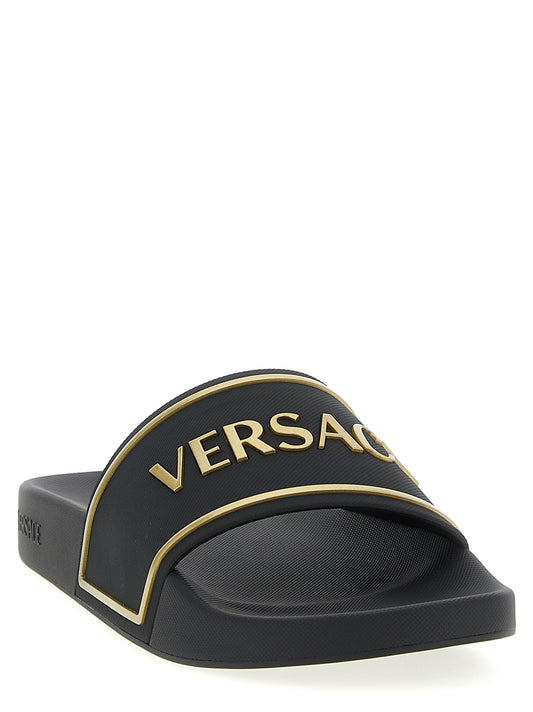 Versace Black Polyurethane Slides Curated Luxury Accessories by Orvyn