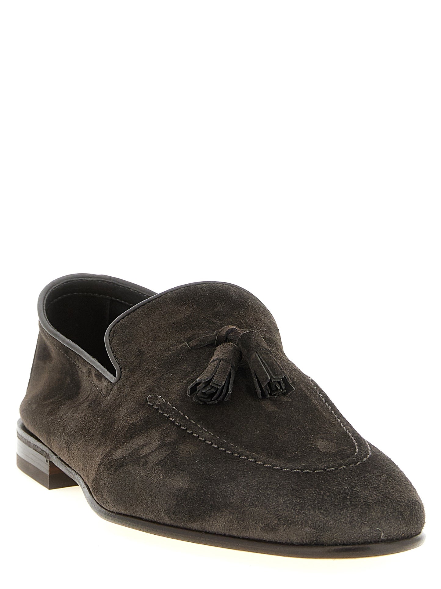 Brunello Cucinelli Gray Calfskin Slip-On Loafers Curated Luxury Accessories by Orvyn