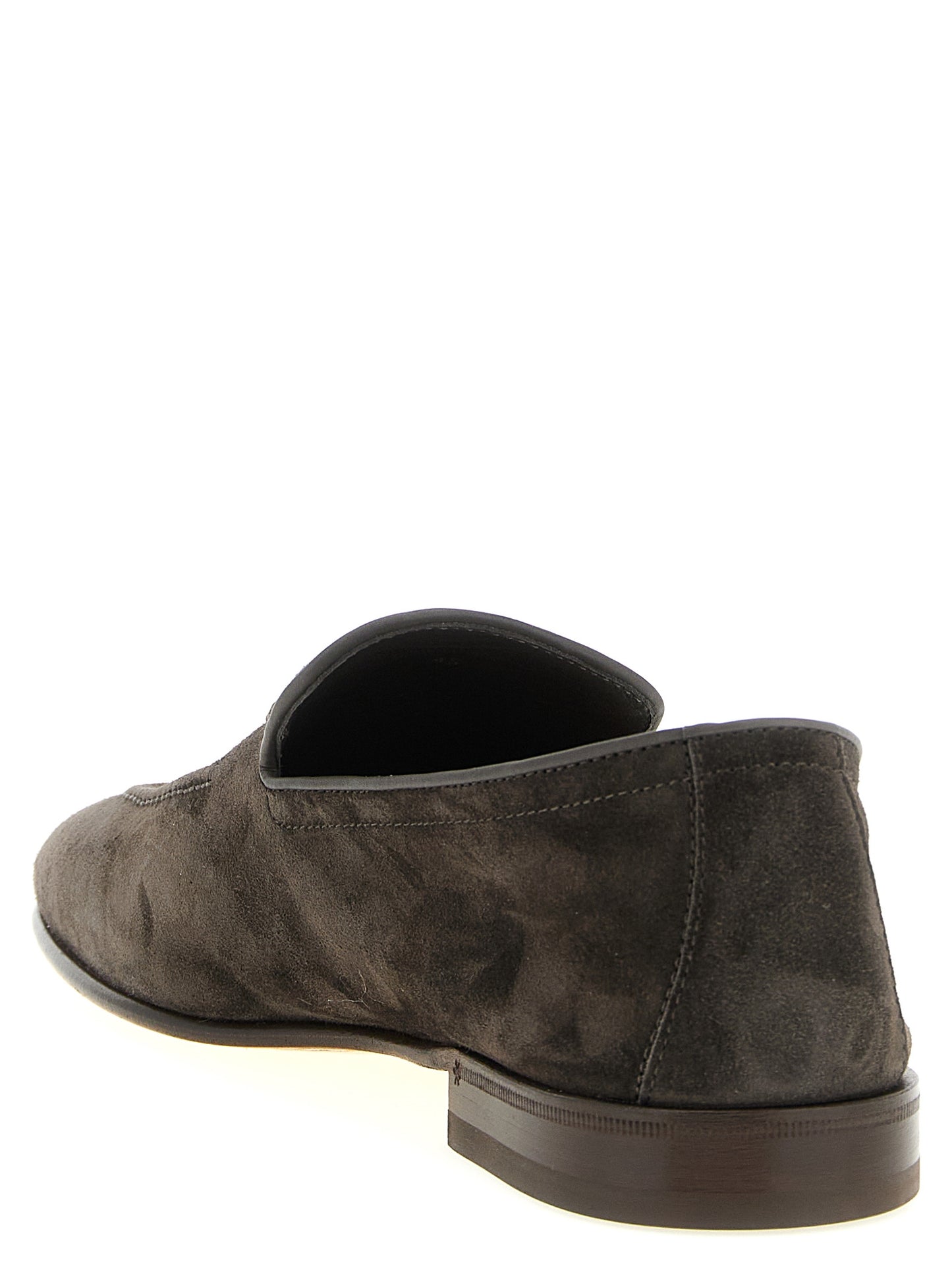Brunello Cucinelli Gray Calfskin Slip-On Loafers Curated Luxury Accessories by Orvyn