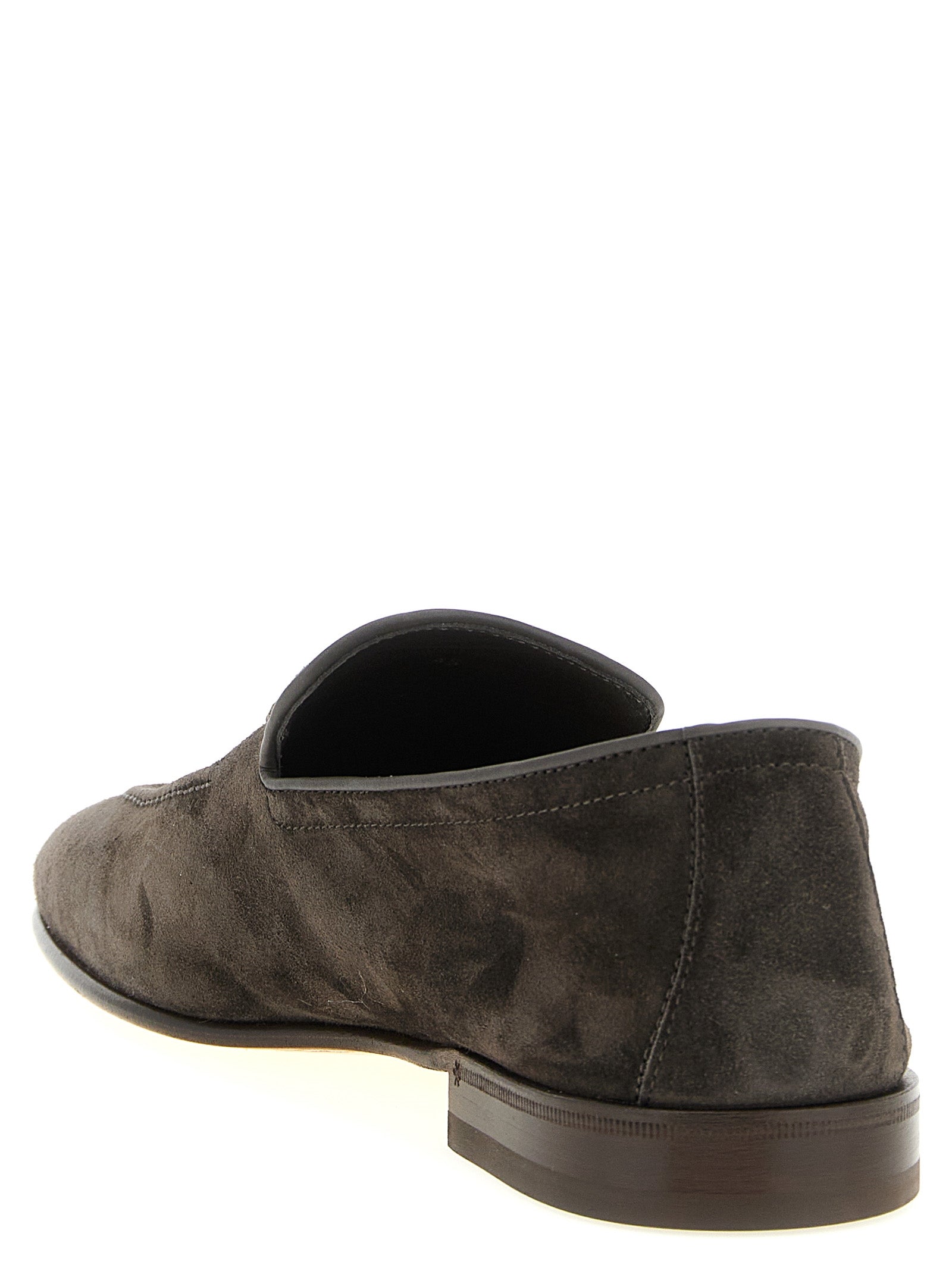 Brunello Cucinelli Gray Calfskin Slip-On Loafers Curated Luxury Accessories by Orvyn