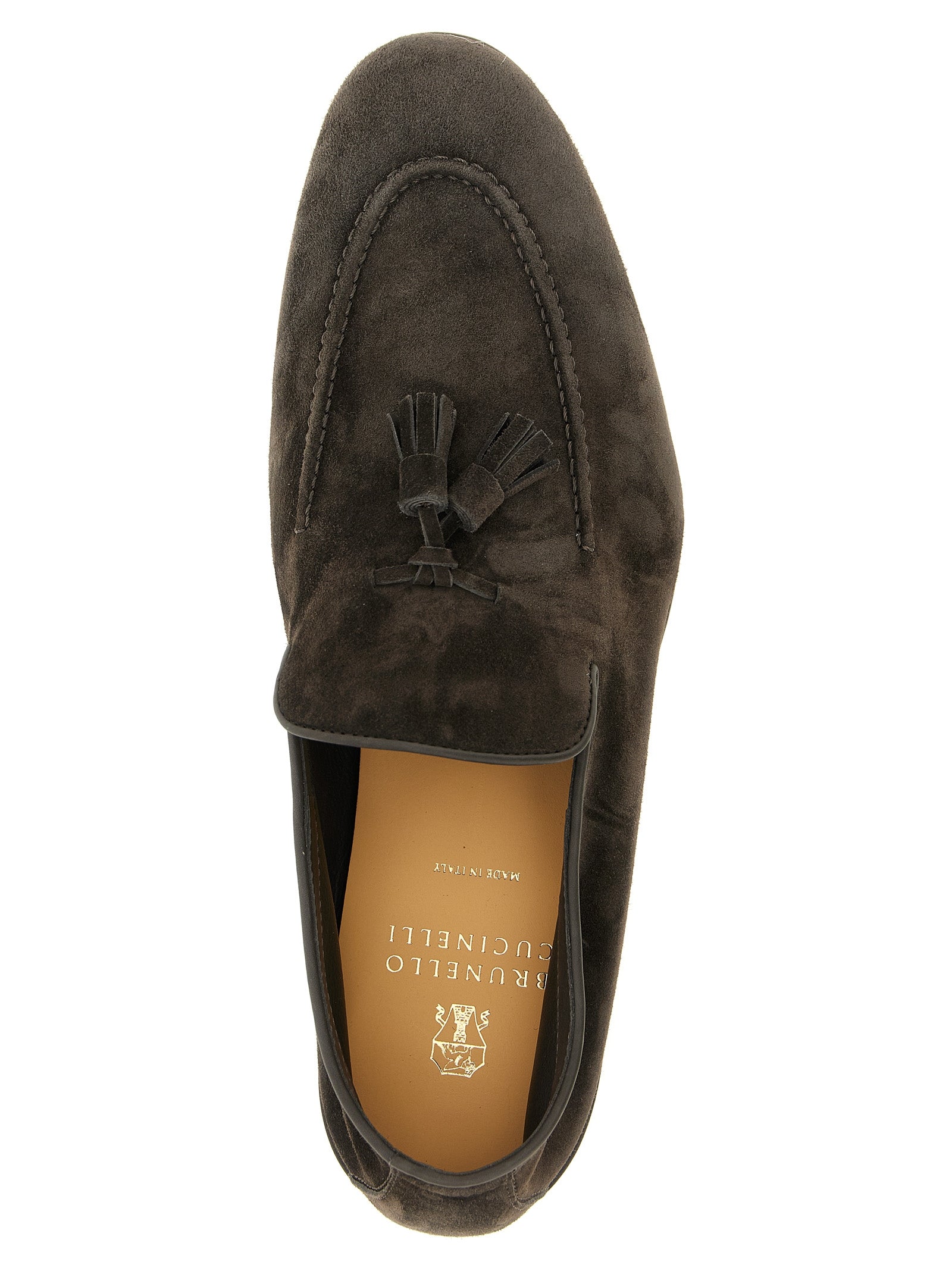 Brunello Cucinelli Gray Calfskin Slip-On Loafers Curated Luxury Accessories by Orvyn