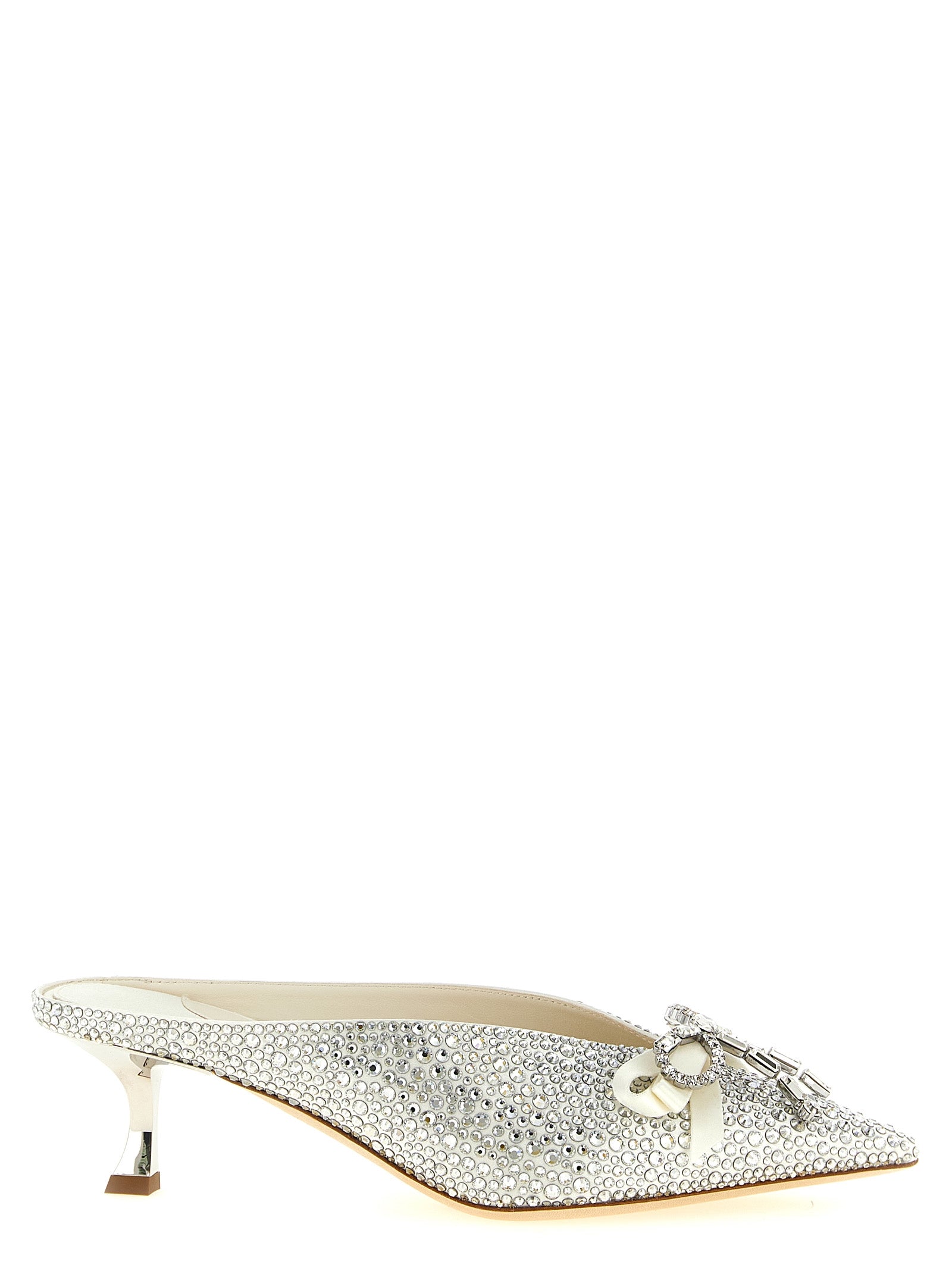 Jimmy Choo Silver Tencel Mid Heel Pumps Curated Luxury Accessories by Orvyn