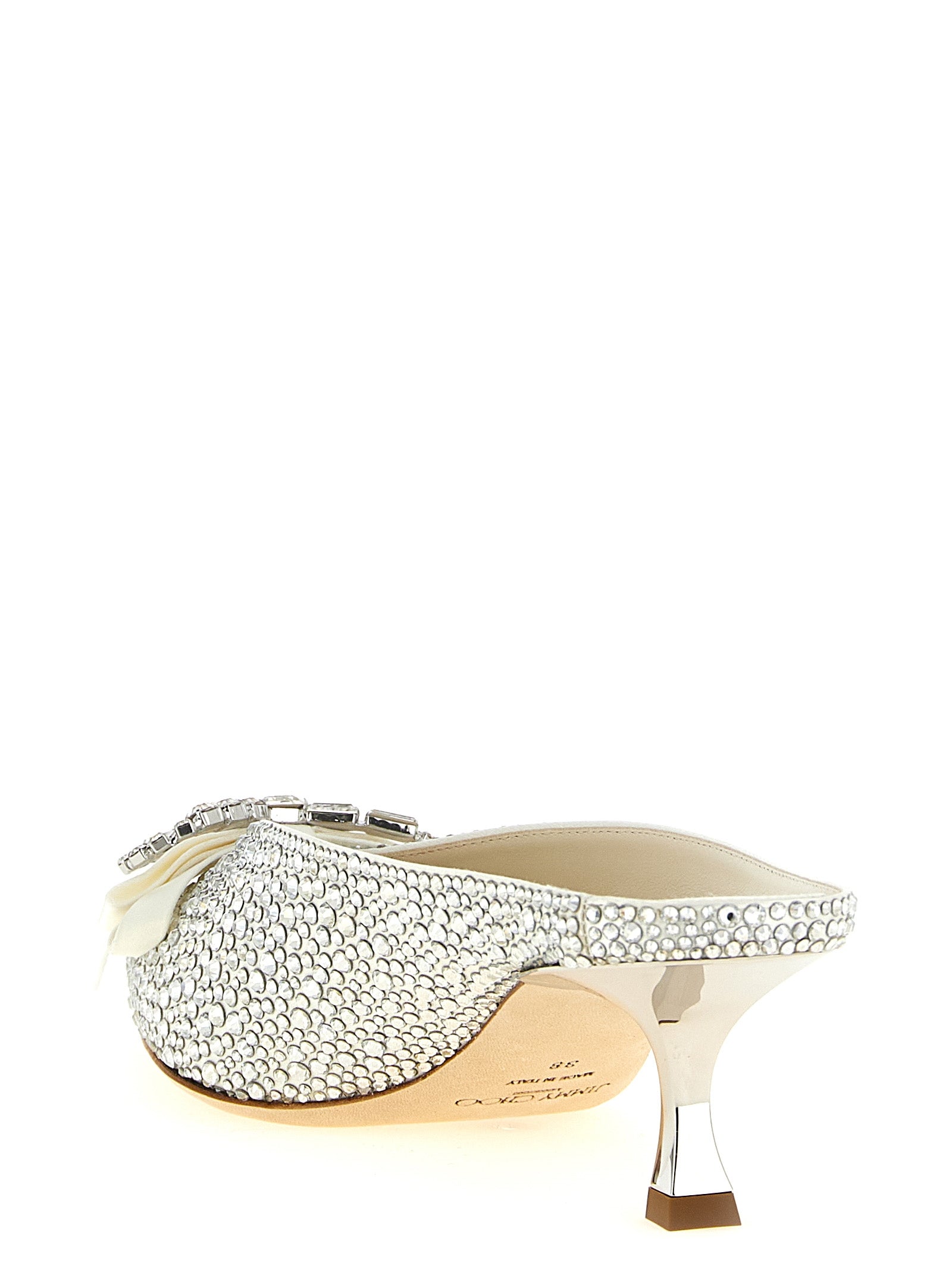 Jimmy Choo Silver Tencel Mid Heel Pumps Curated Luxury Accessories by Orvyn