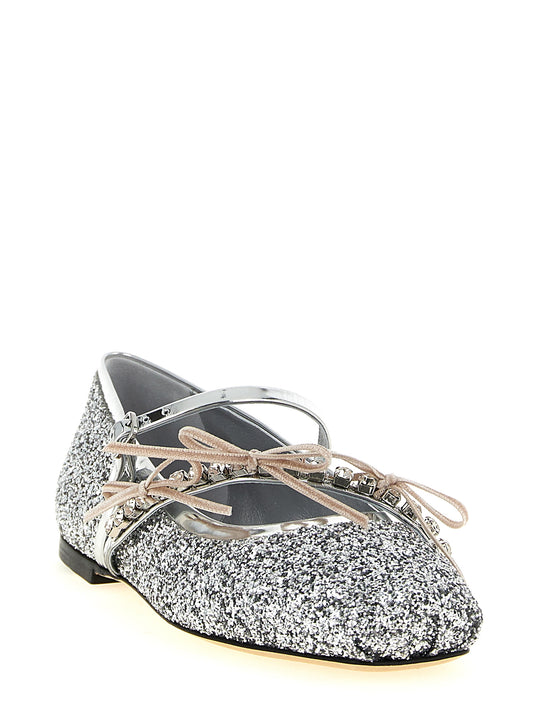 Jimmy Choo Silver Tencel Ballet Flats Curated Luxury Accessories by Orvyn