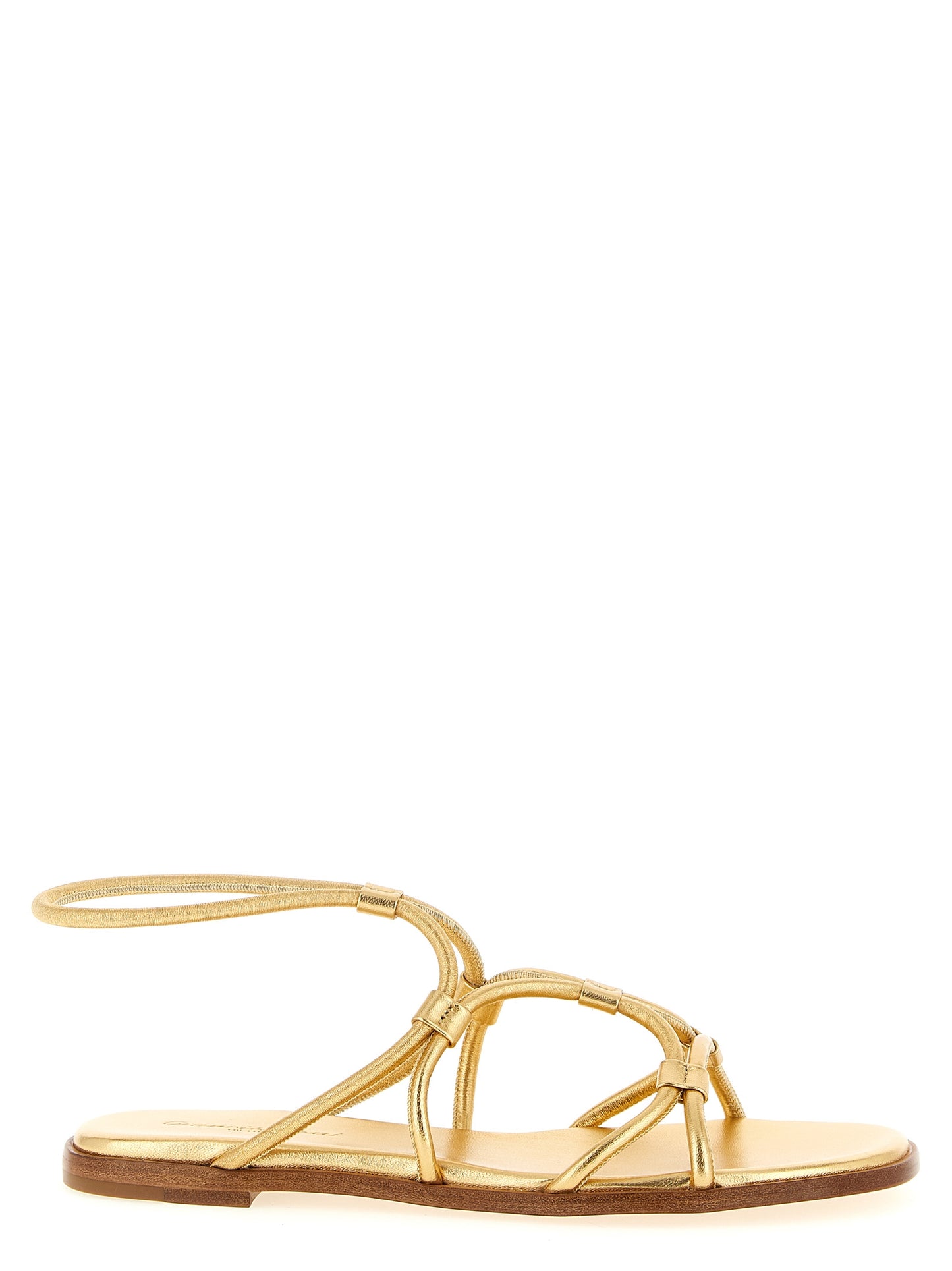 Gianvito Rossi Gold Lamb Leather Flat Sandals Curated Luxury Accessories by Orvyn