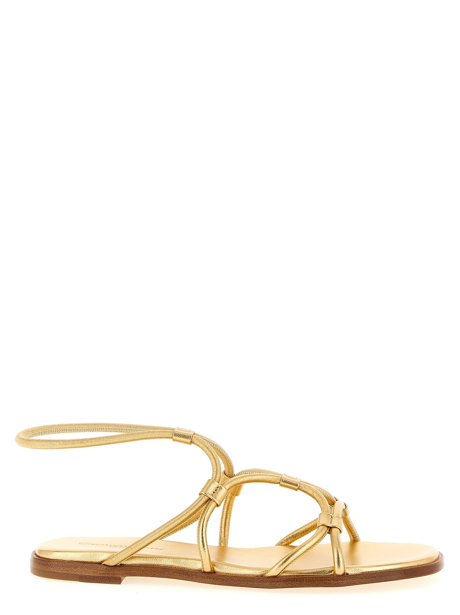 Gianvito Rossi Gold Lamb Leather Flat Sandals Curated Luxury Accessories by Orvyn