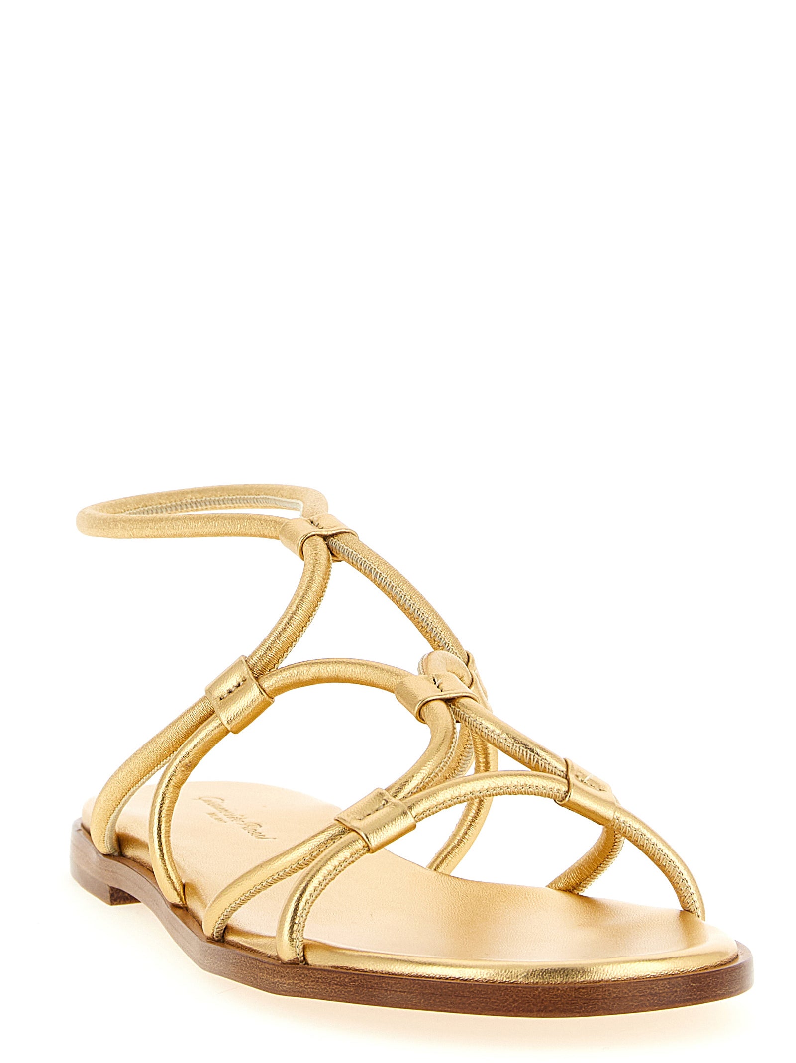 Gianvito Rossi Gold Lamb Leather Flat Sandals Curated Luxury Accessories by Orvyn