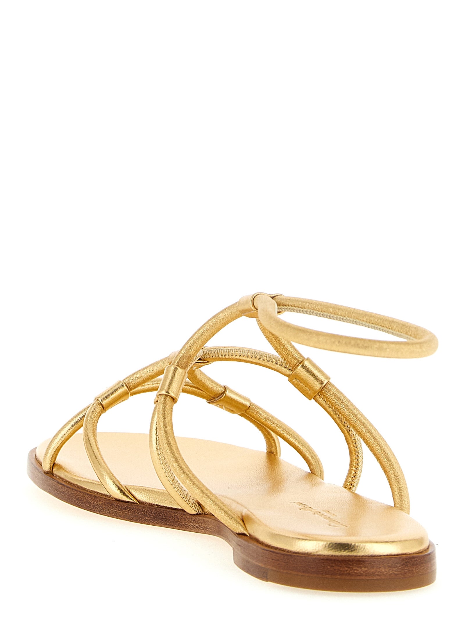 Gianvito Rossi Gold Lamb Leather Flat Sandals Curated Luxury Accessories by Orvyn