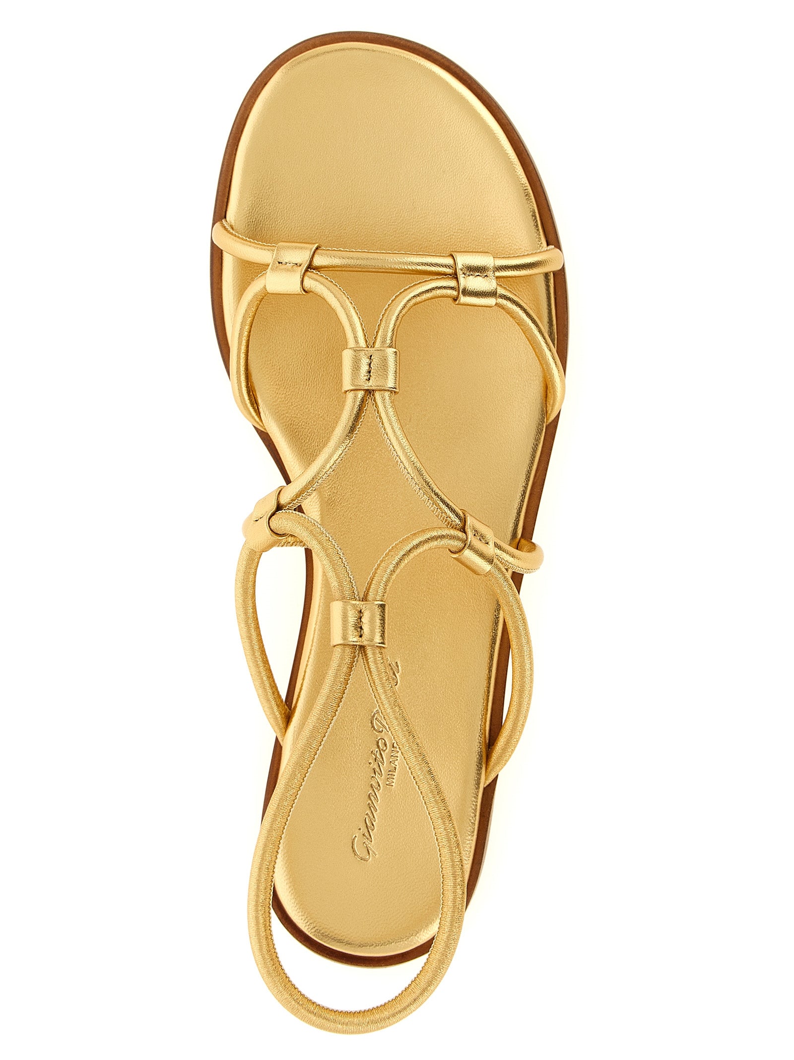 Gianvito Rossi Gold Lamb Leather Flat Sandals Curated Luxury Accessories by Orvyn