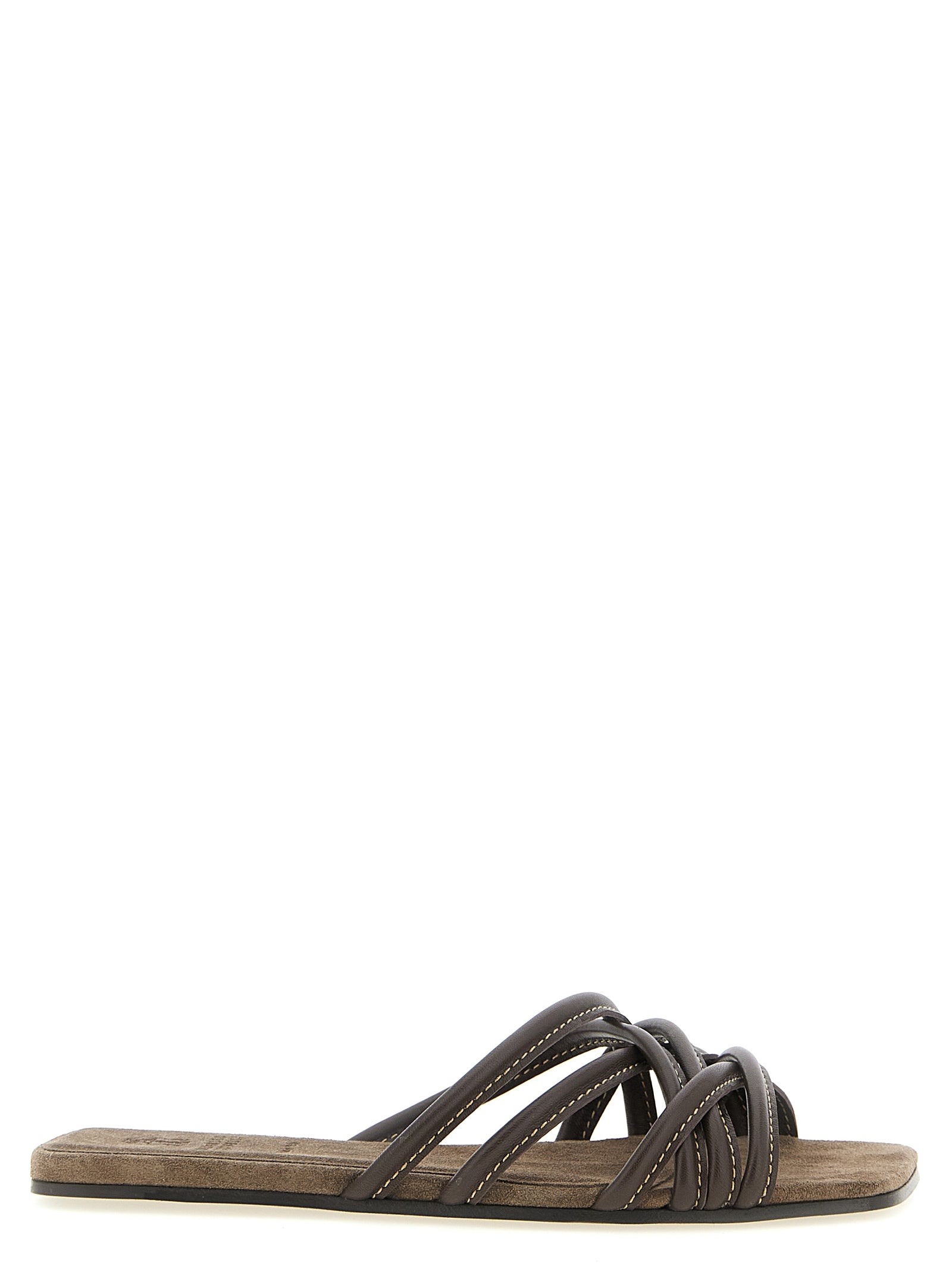 Brunello Cucinelli Brown Lamb Leather Slides Curated Luxury Accessories by Orvyn