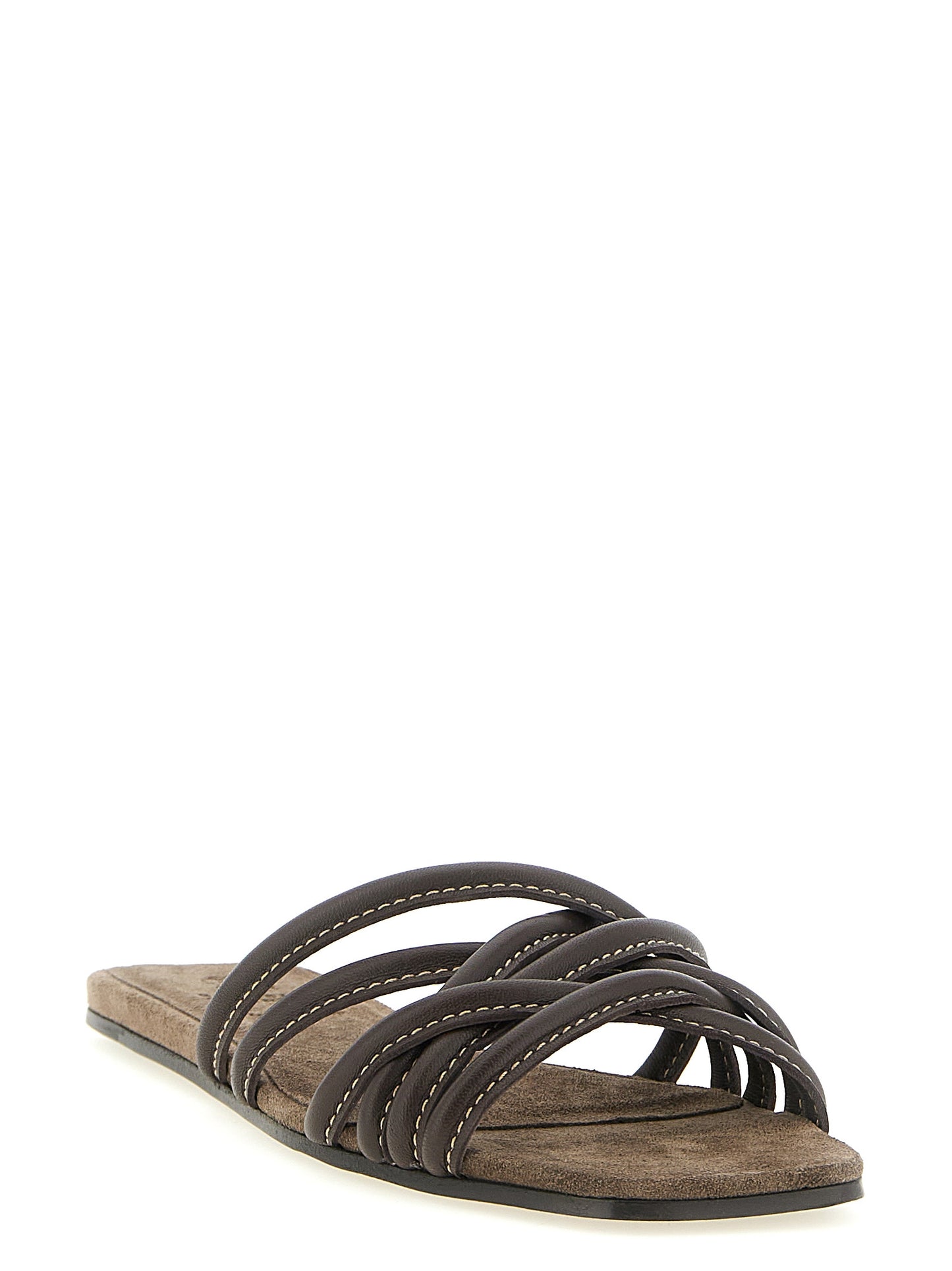 Brunello Cucinelli Brown Lamb Leather Slides Curated Luxury Accessories by Orvyn