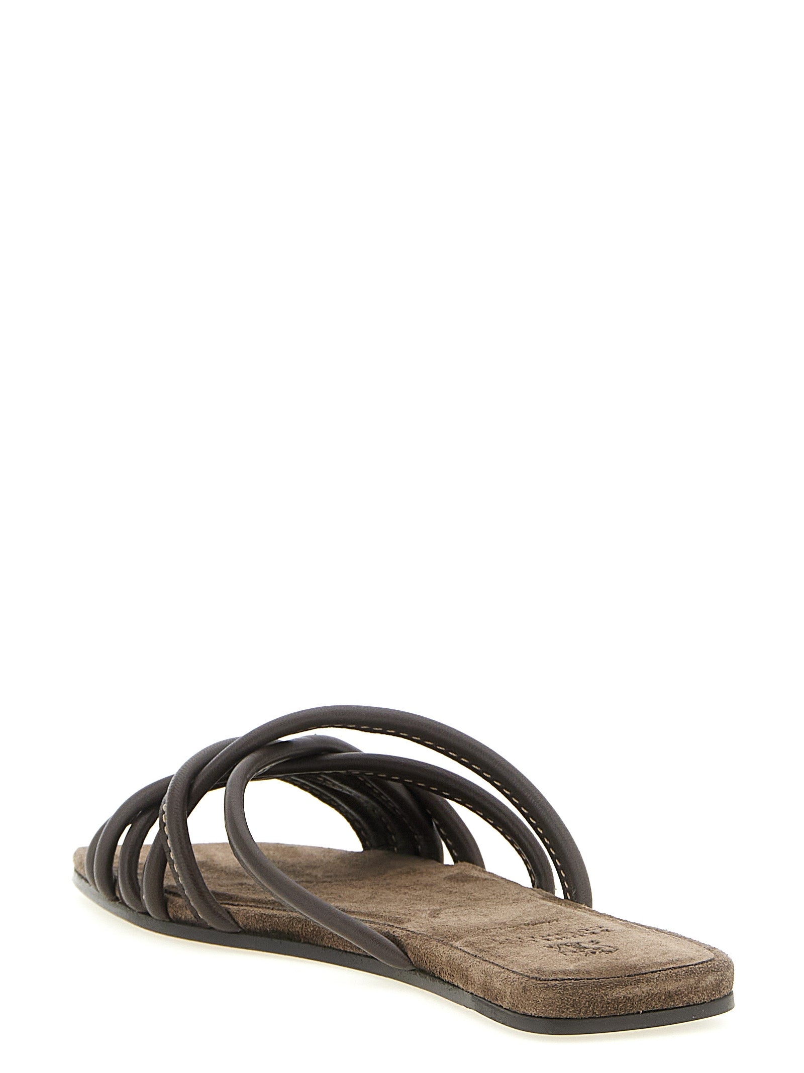 Brunello Cucinelli Brown Lamb Leather Slides Curated Luxury Accessories by Orvyn