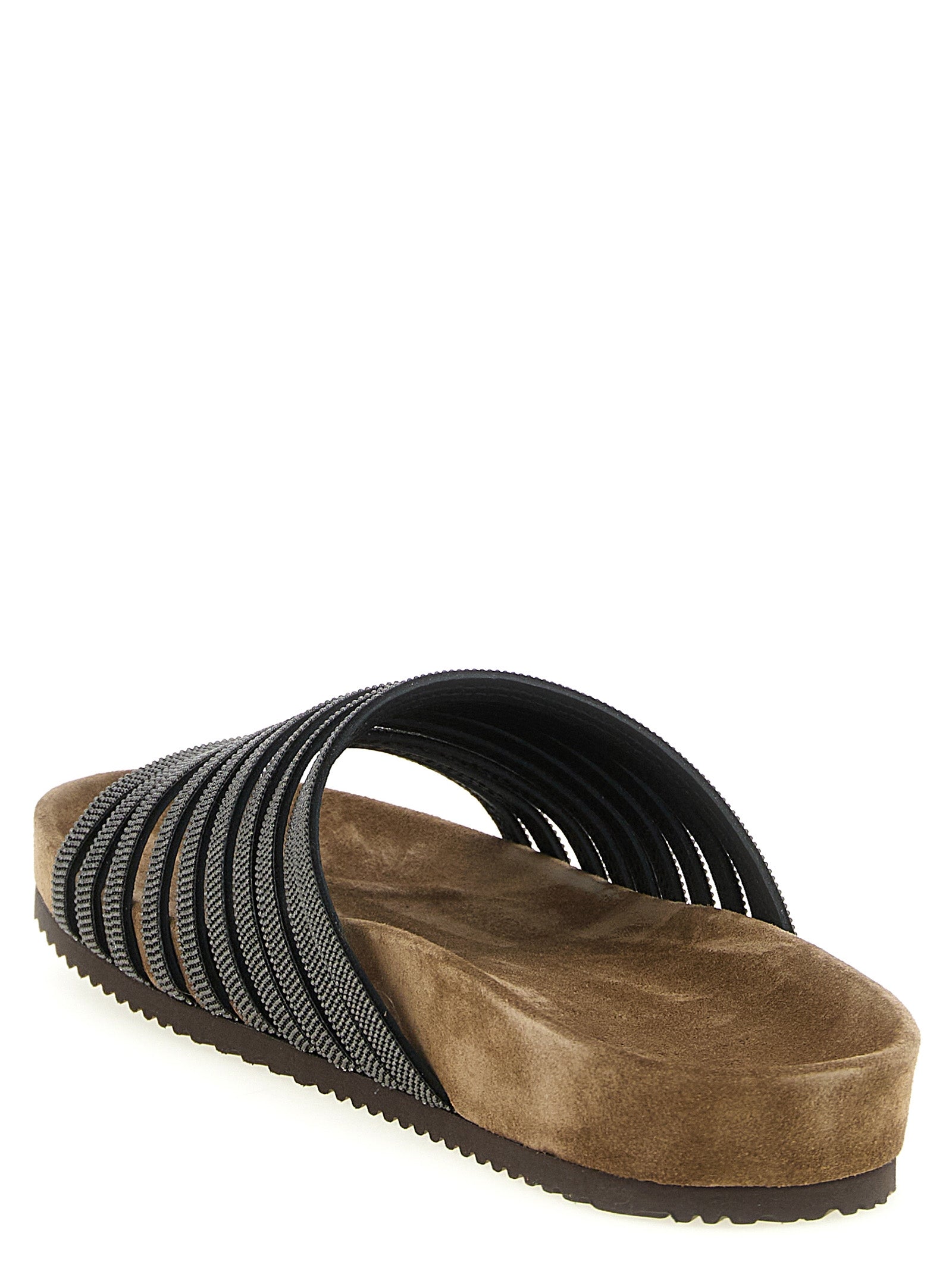 Brunello Cucinelli Black Lamb Leather Slides Curated Luxury Accessories by Orvyn