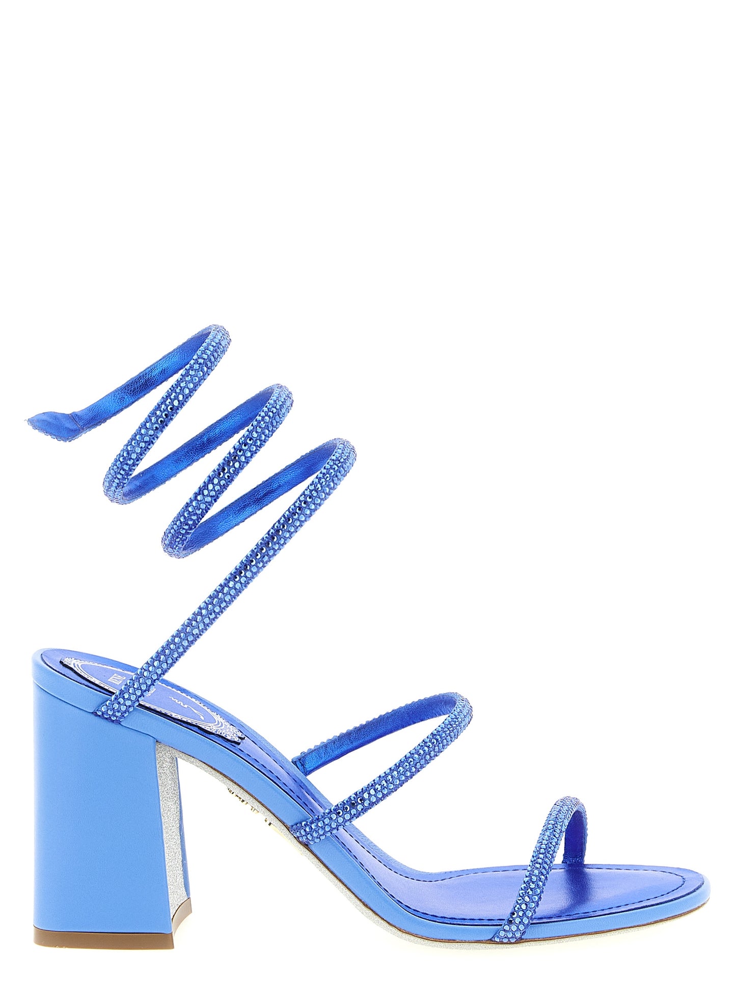 RENE CAOVILLA Blue Viscose Stiletto Heel Sandals Curated Luxury Accessories by Orvyn