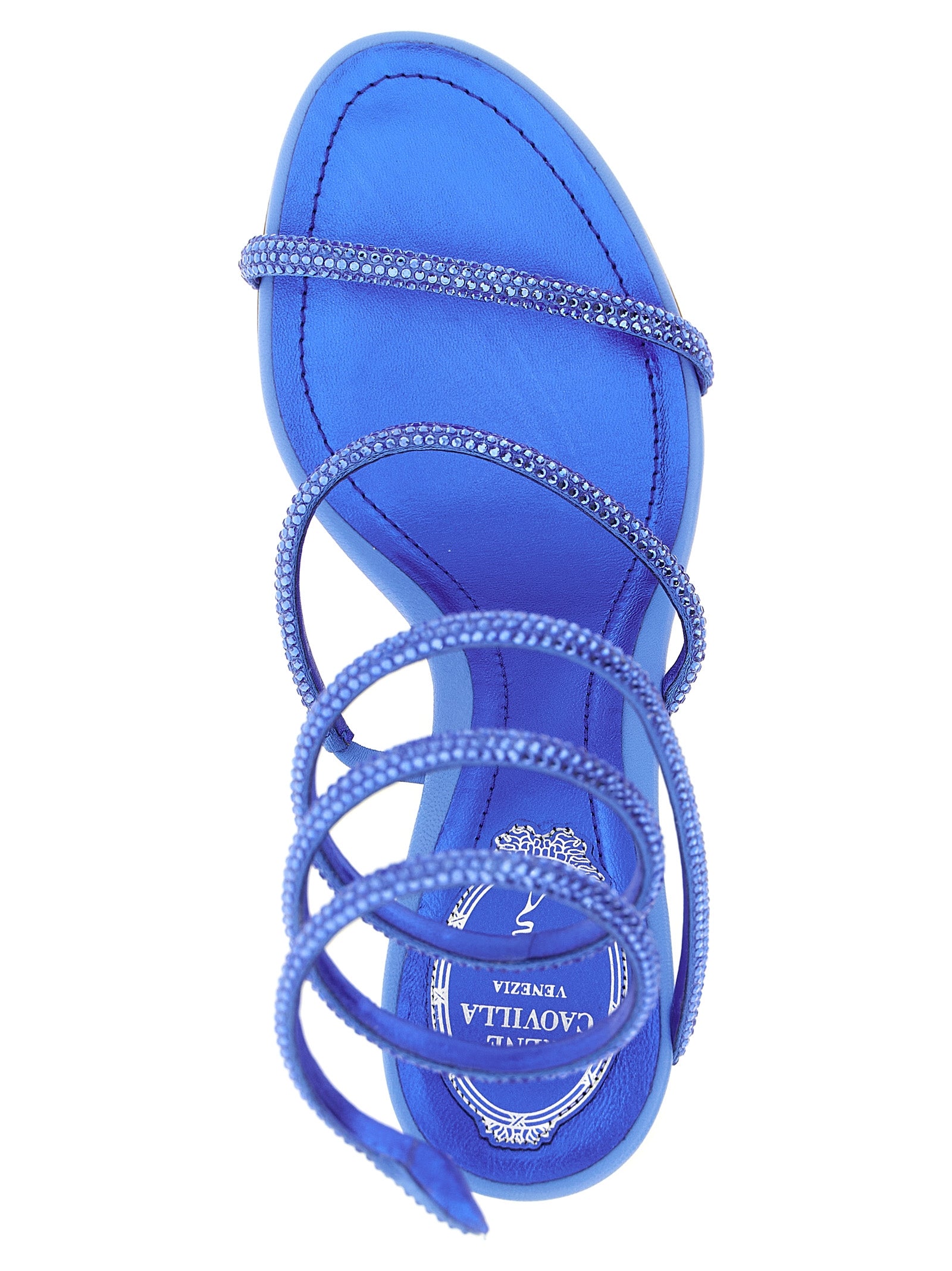RENE CAOVILLA Blue Viscose Stiletto Heel Sandals Curated Luxury Accessories by Orvyn