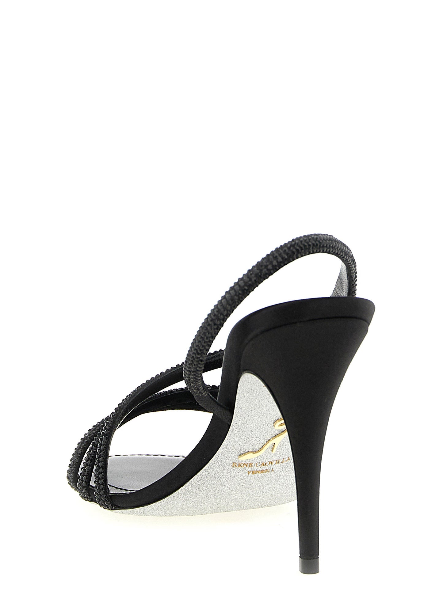 RENE CAOVILLA Black Viscose Stiletto Heel Sandals Curated Luxury Accessories by Orvyn
