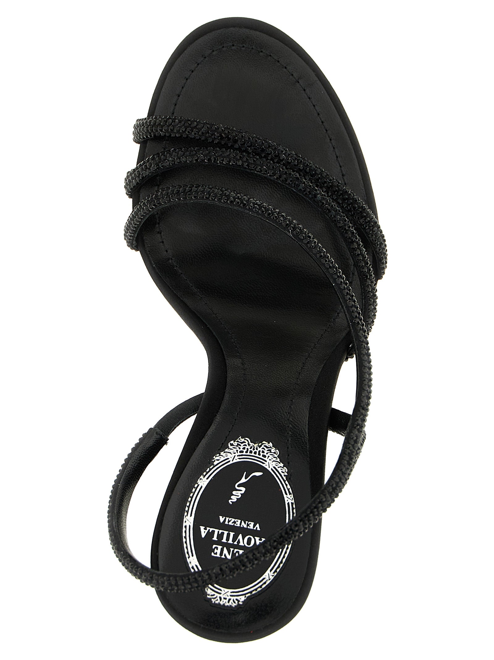 RENE CAOVILLA Black Viscose Stiletto Heel Sandals Curated Luxury Accessories by Orvyn