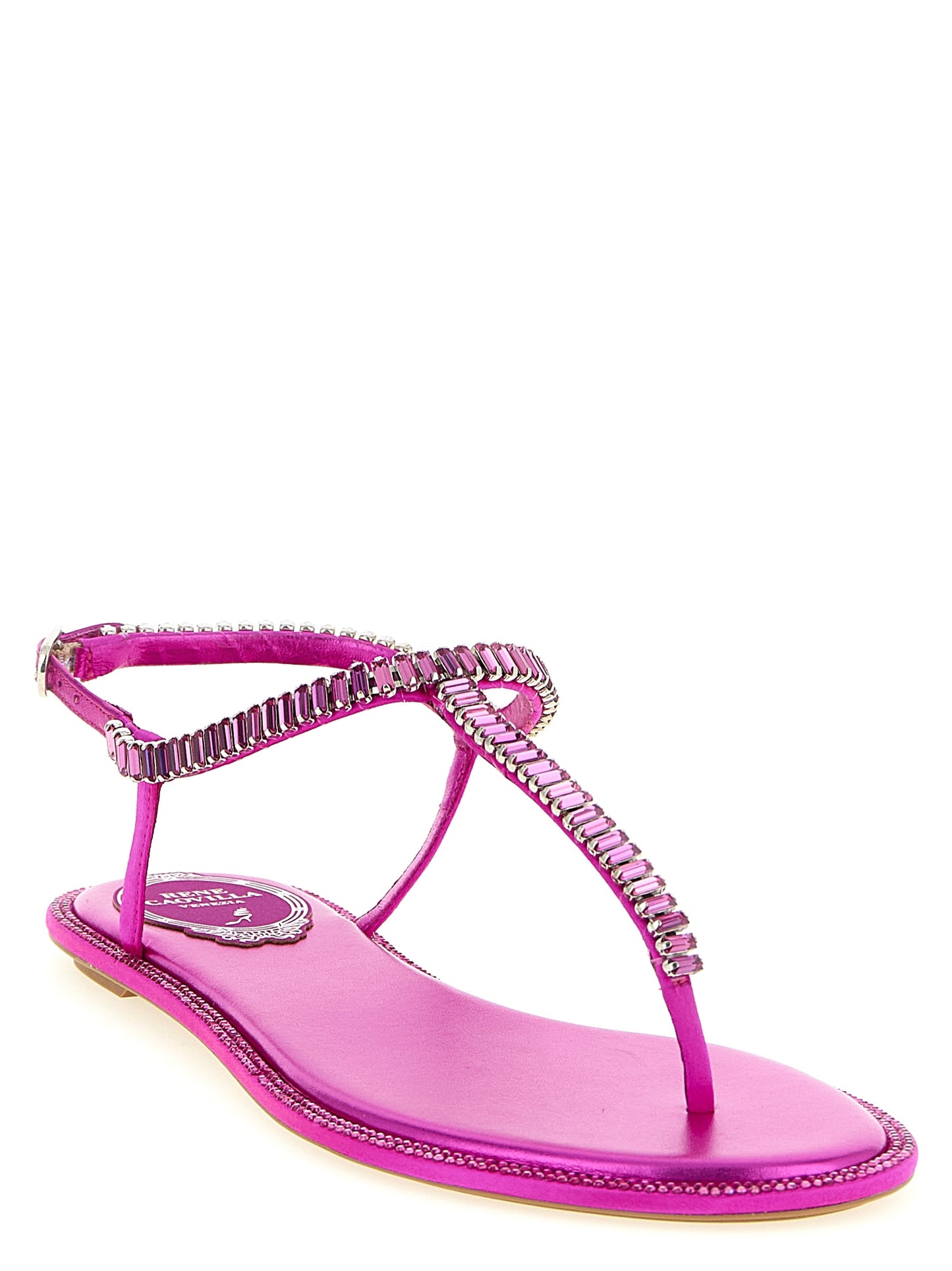 RENE CAOVILLA Fuchsia Viscose Flat Sandals Curated Luxury Accessories by Orvyn