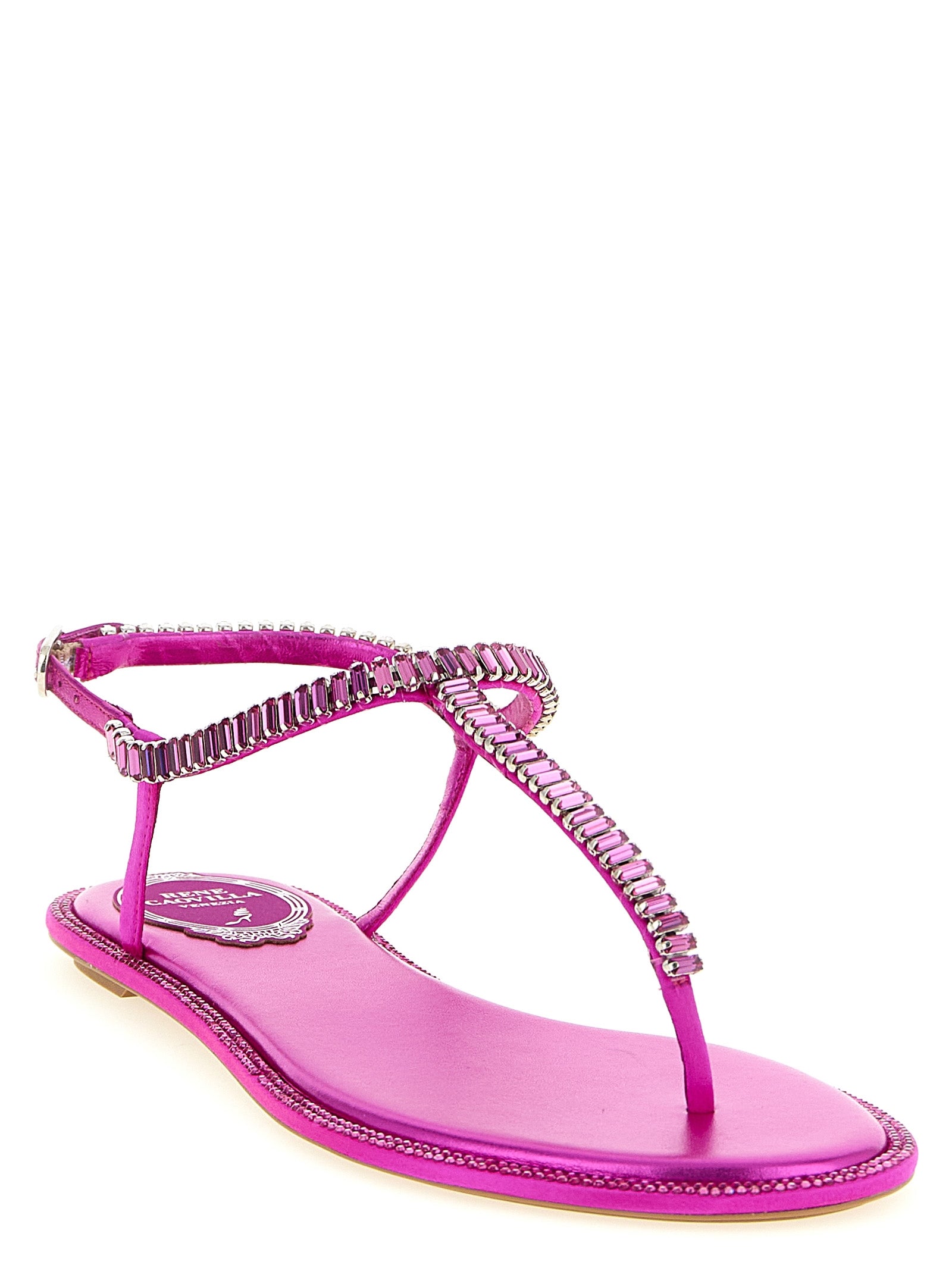 RENE CAOVILLA Fuchsia Viscose Flat Sandals Curated Luxury Accessories by Orvyn