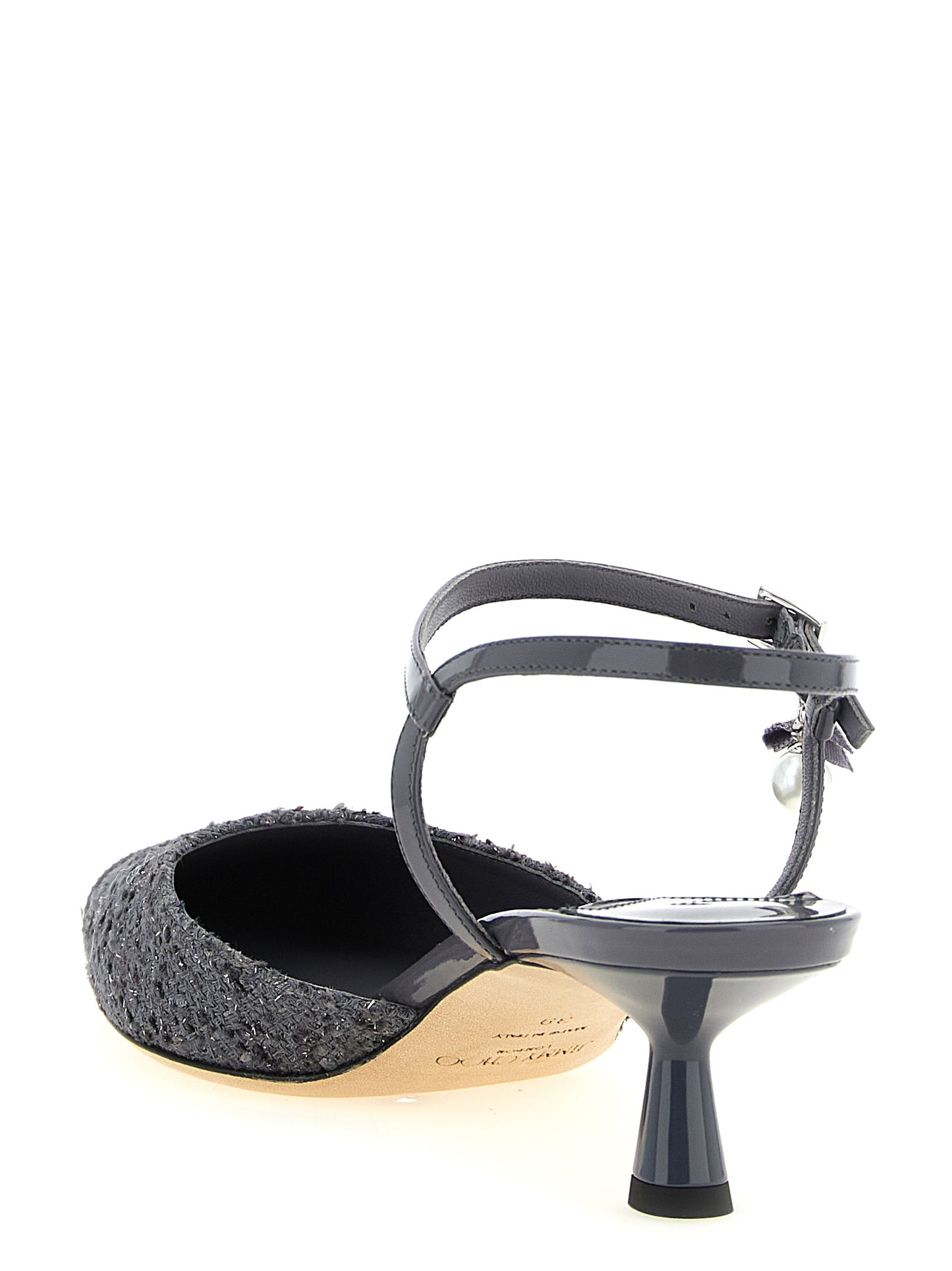 Jimmy Choo Gray Tencel Mid Heel Pumps Curated Luxury Accessories by Orvyn