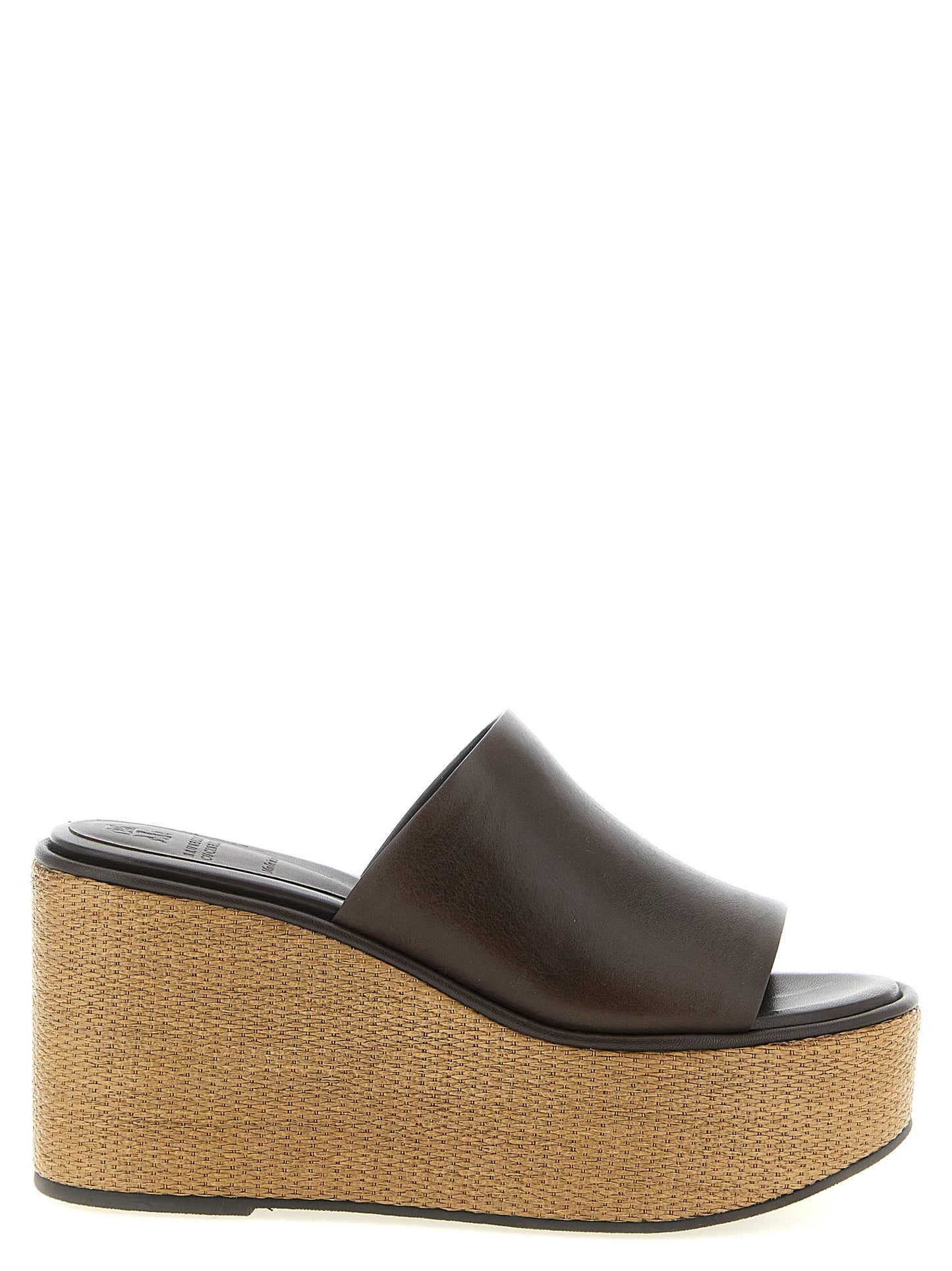 Brunello Cucinelli Brown Calfskin Wedge Sandals Curated Luxury Accessories by Orvyn