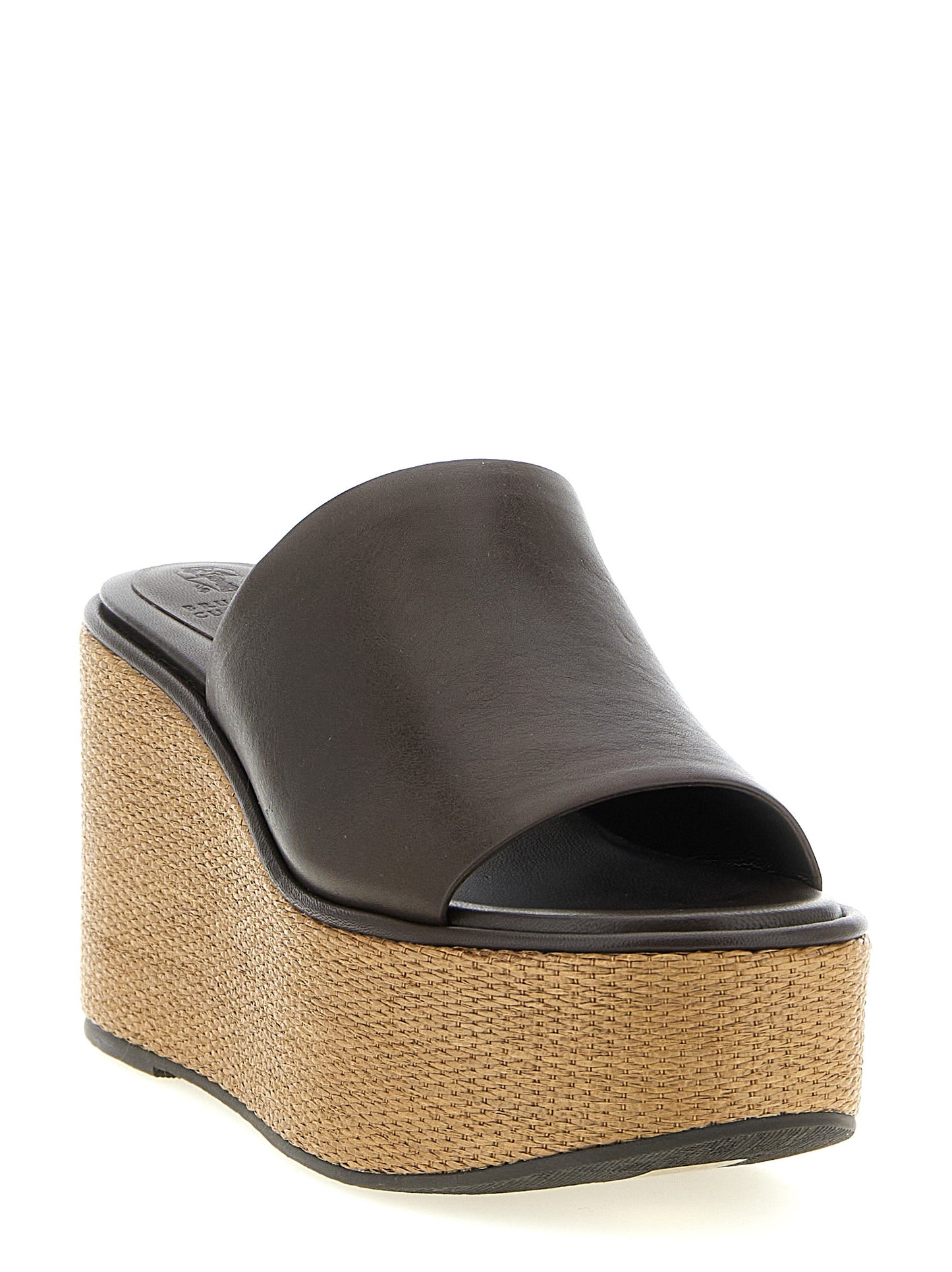 Brunello Cucinelli Brown Calfskin Wedge Sandals Curated Luxury Accessories by Orvyn