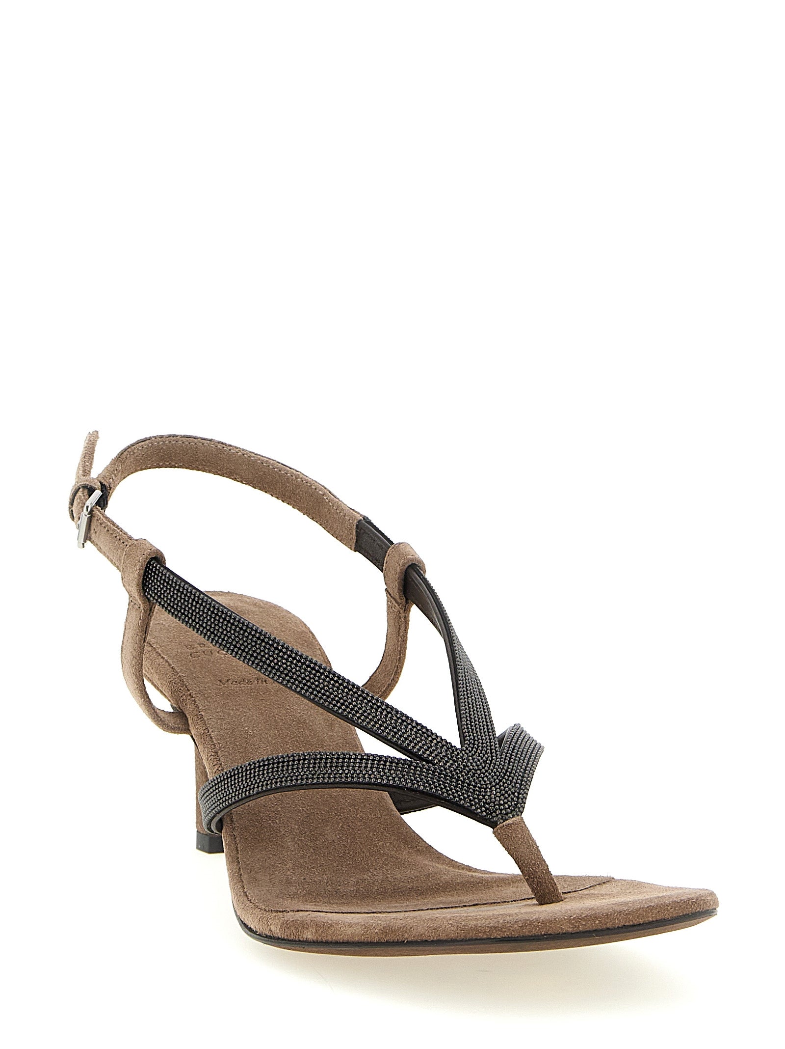 Brunello Cucinelli Beige Lamb Leather Flat Sandals Curated Luxury Accessories by Orvyn